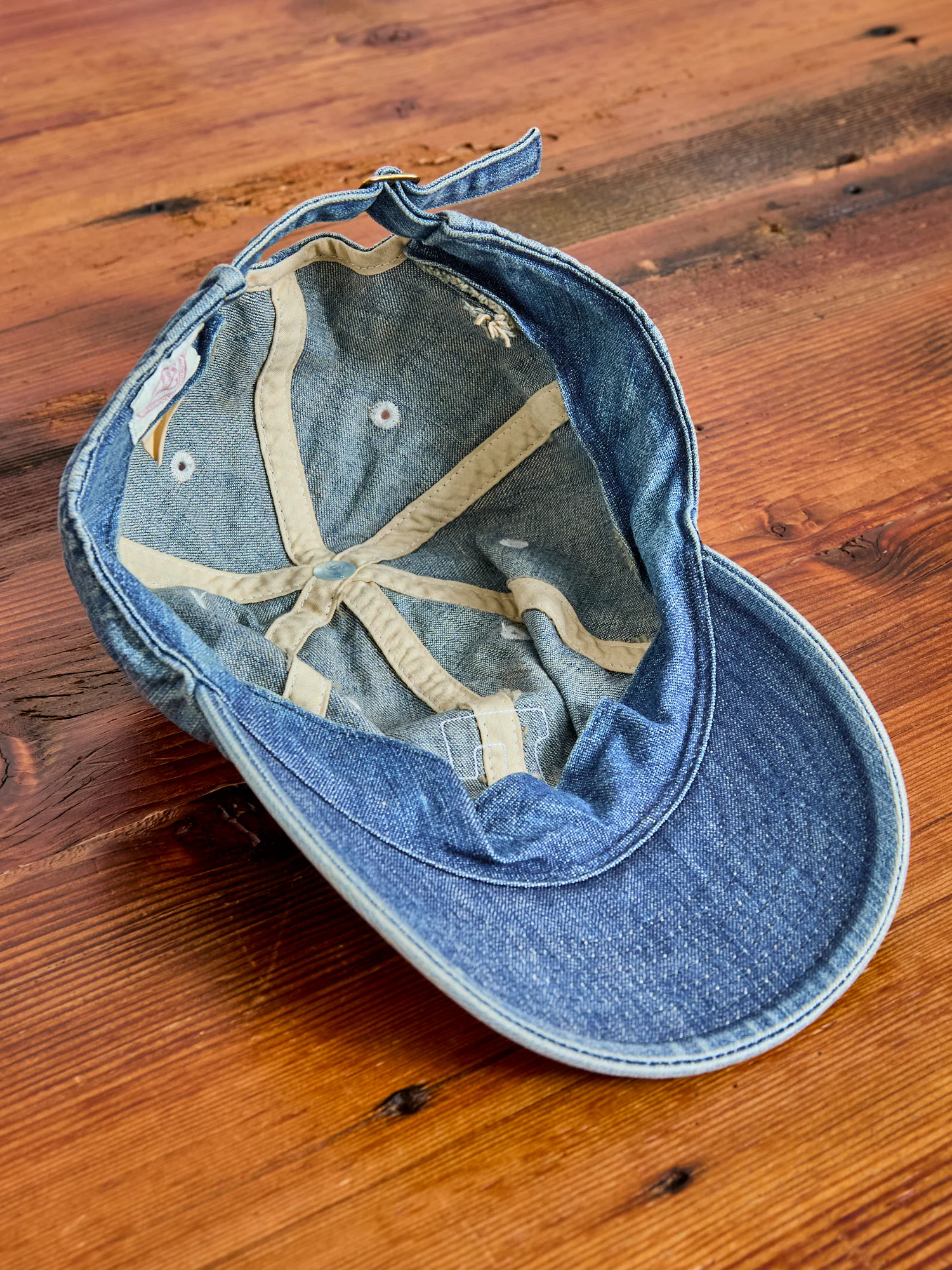 Distressed Patch Denim Baseball Cap in Indigo Blue - Image 7