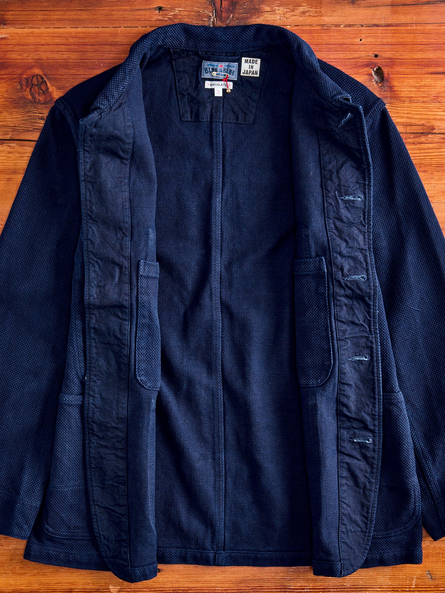 Double Cloth Sashiko Coverall Jacket in Hand Dyed Indigo - Image 8