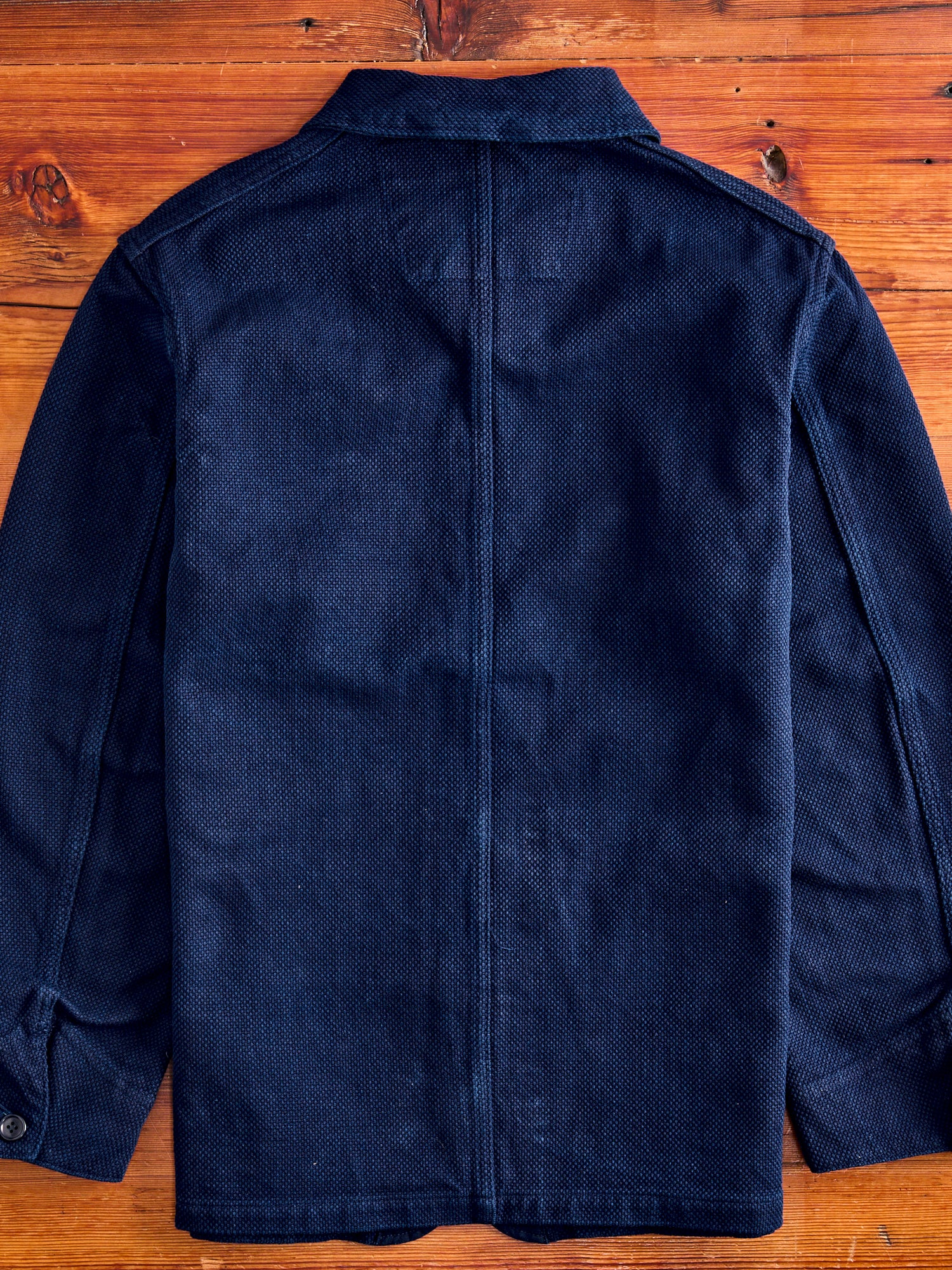 Double Cloth Sashiko Coverall Jacket in Hand Dyed Indigo - Image 9