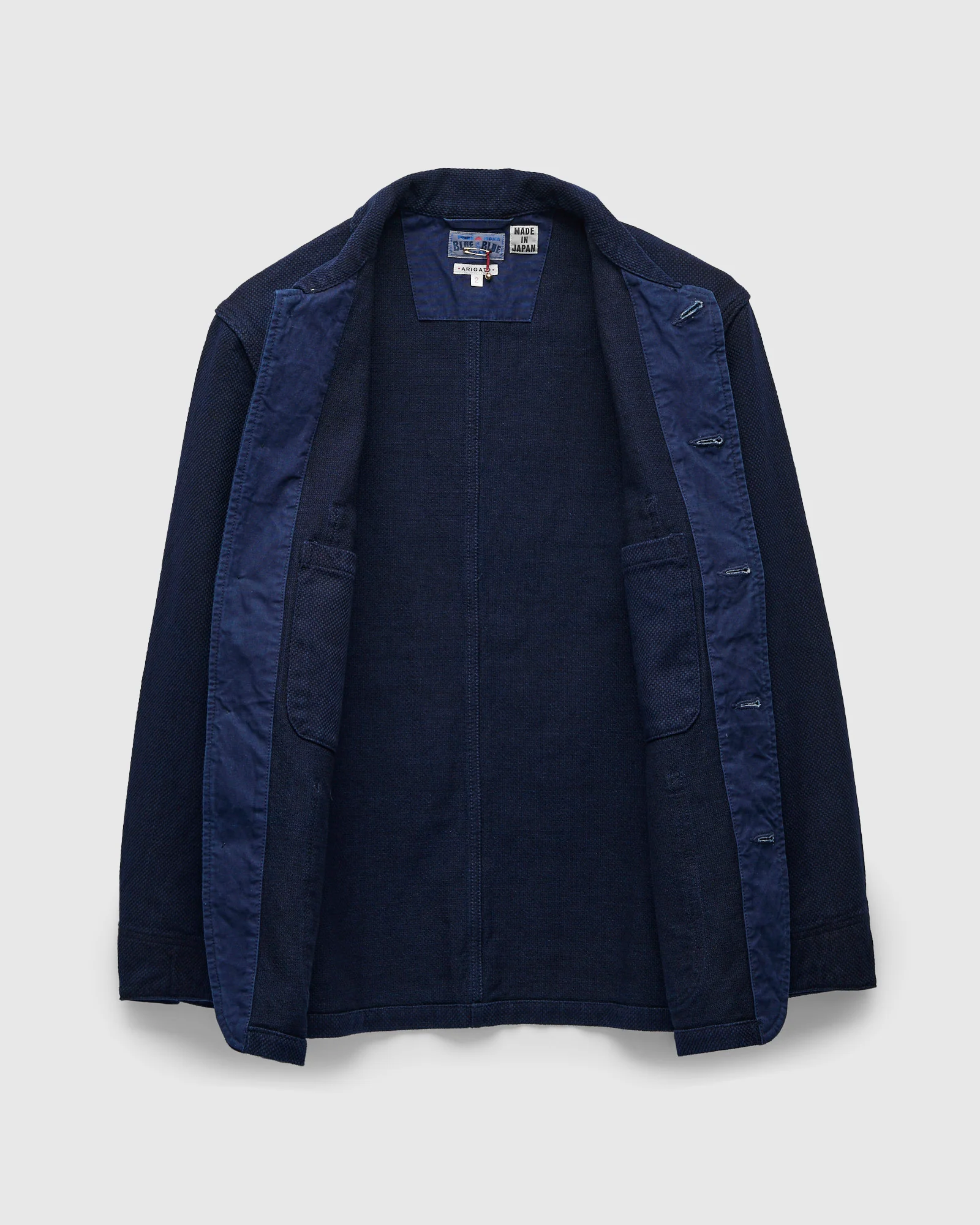 Double Cloth Sashiko Coverall Jacket in Pure Indigo - Image 3