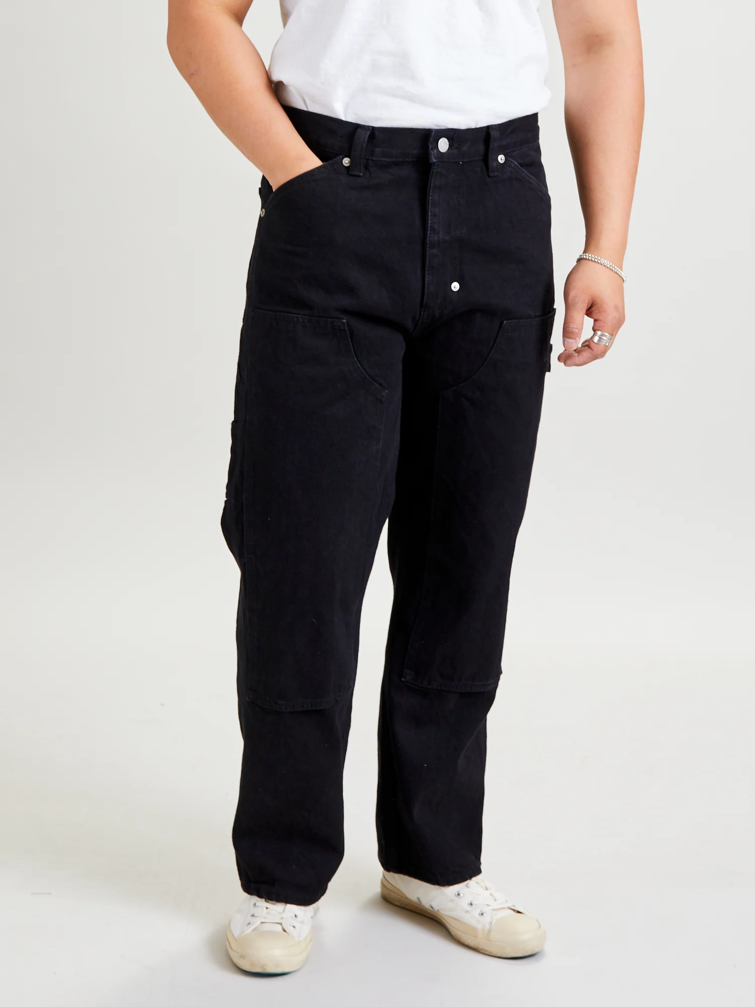 Double Knee Pants in Black Denim - Image 2