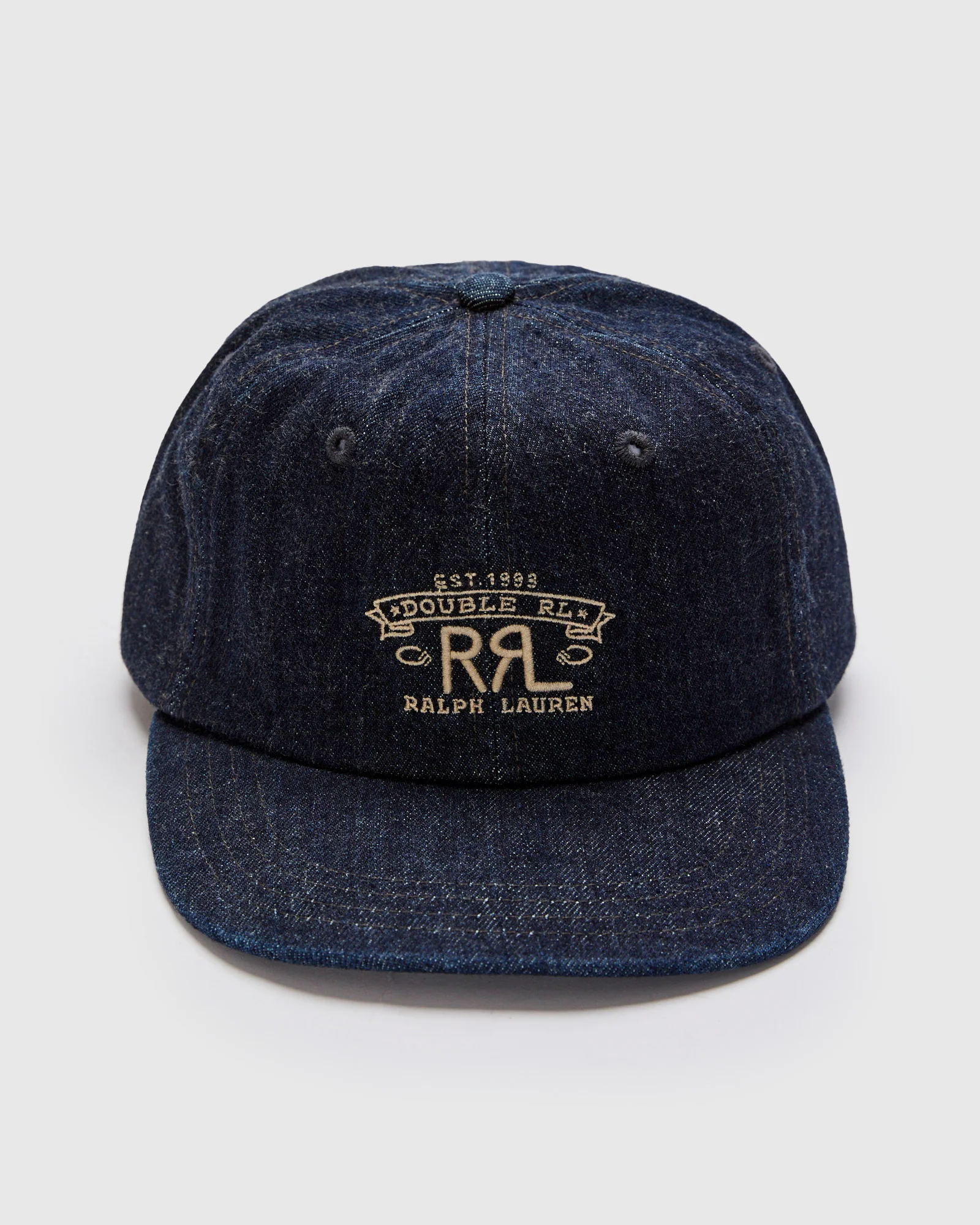 Double RL Logo Sportsman Cap in Rinsed Denim - Image 3