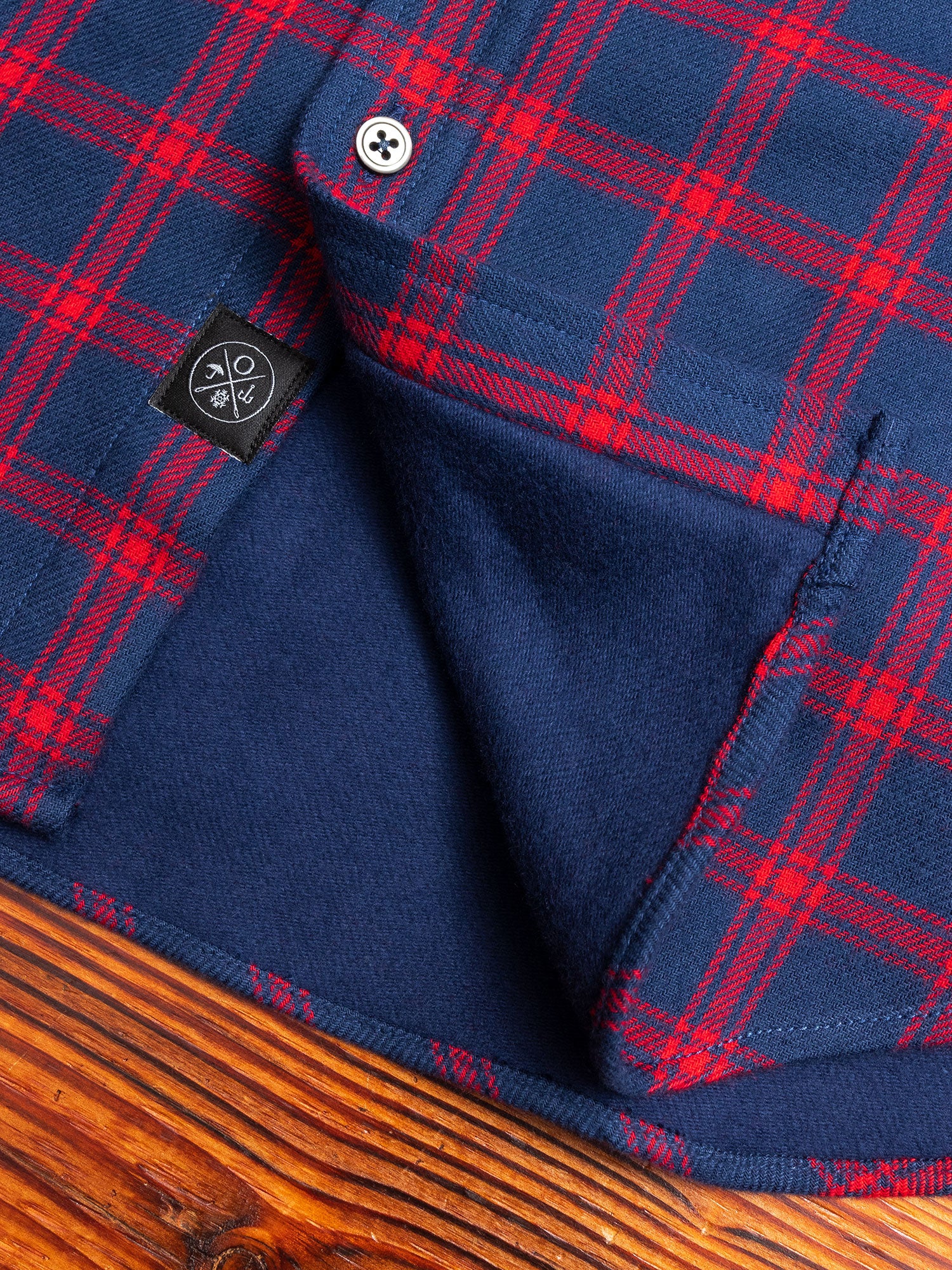 Double-Sided Flannel Button-Down Shirt in Navy - Image 5
