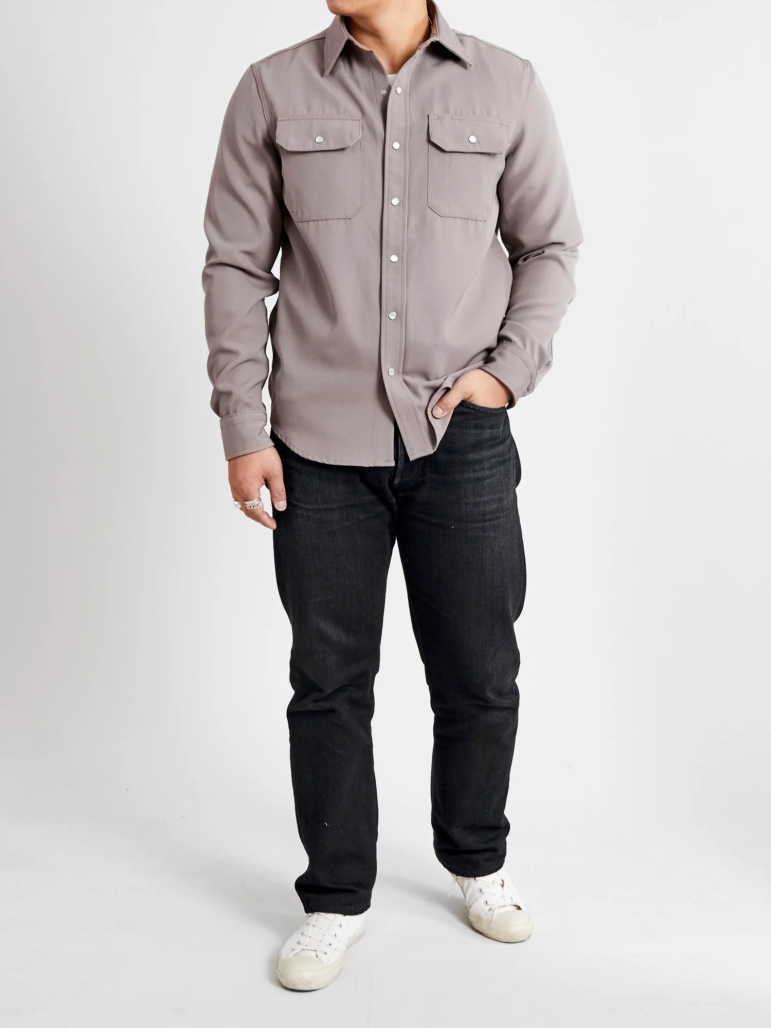 Drover Overshirt in Smoke Gabardine - Image 9