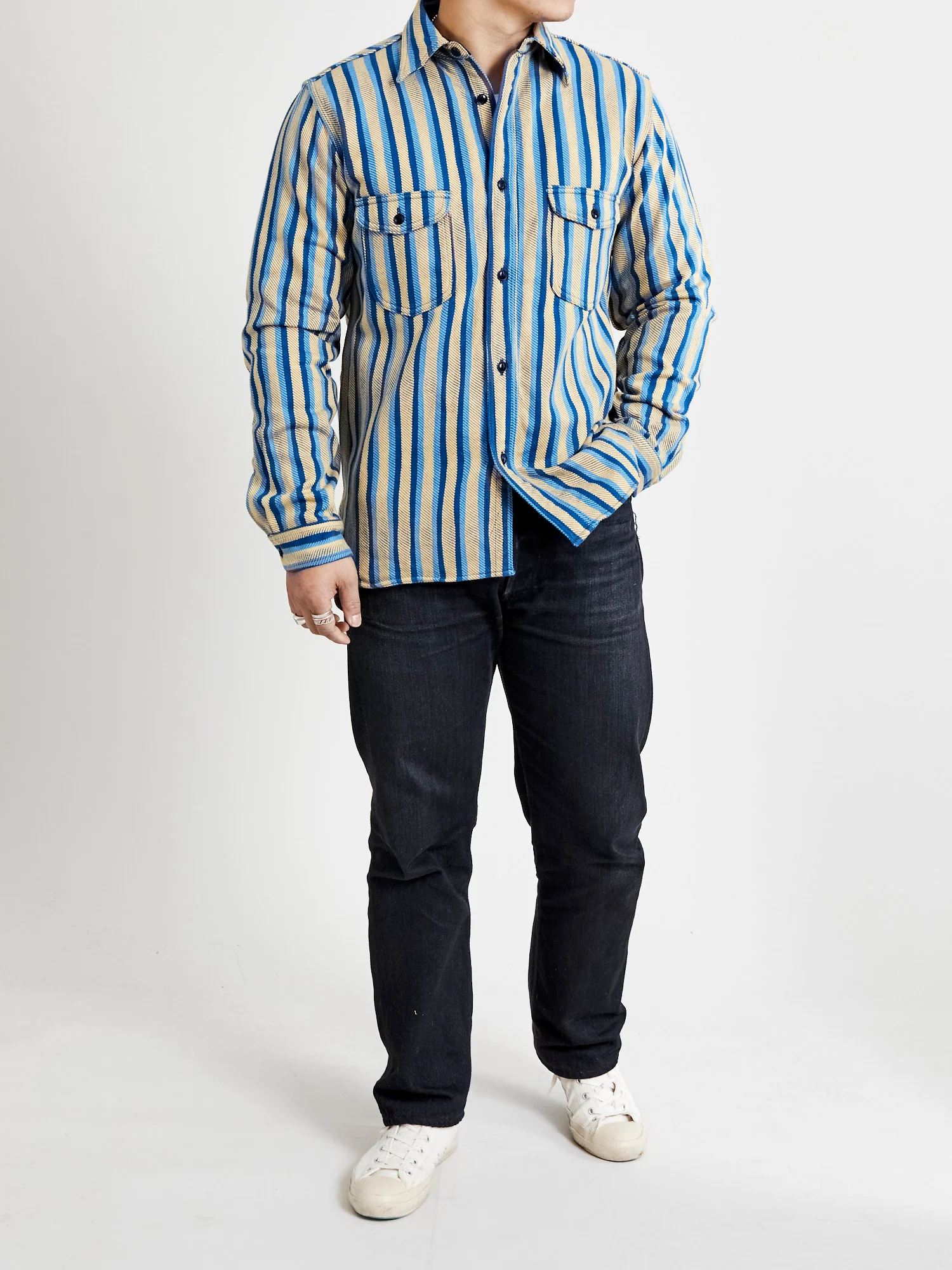 "Drunk Stripe" Flannel Shirt in Yellow - Image 10