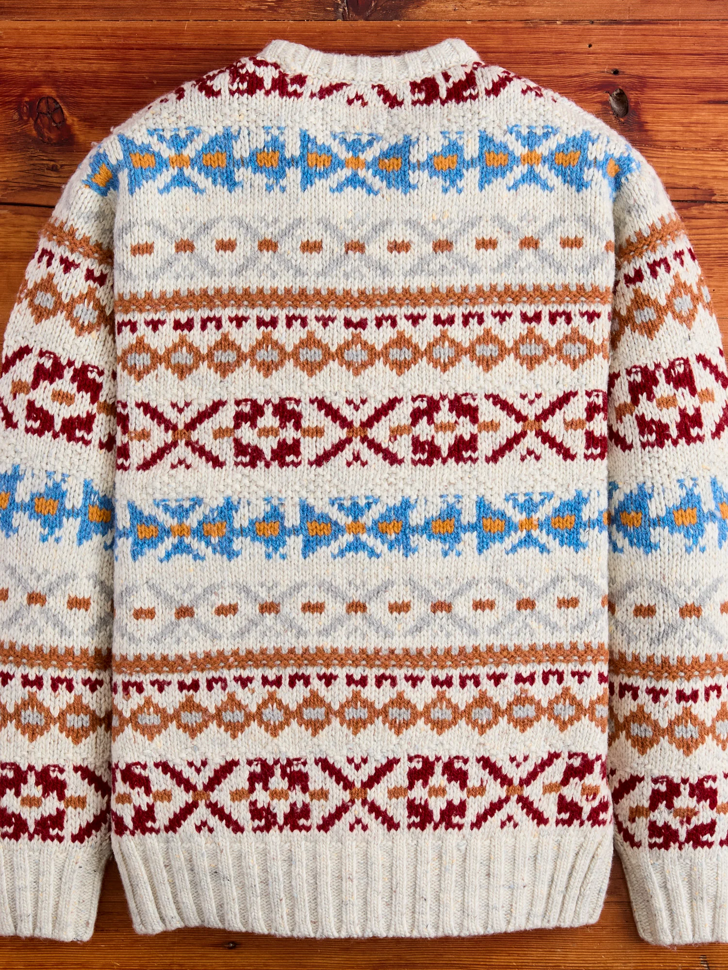 Fair Isle 3-Gauge Crewneck Sweater in Off White - Image 3