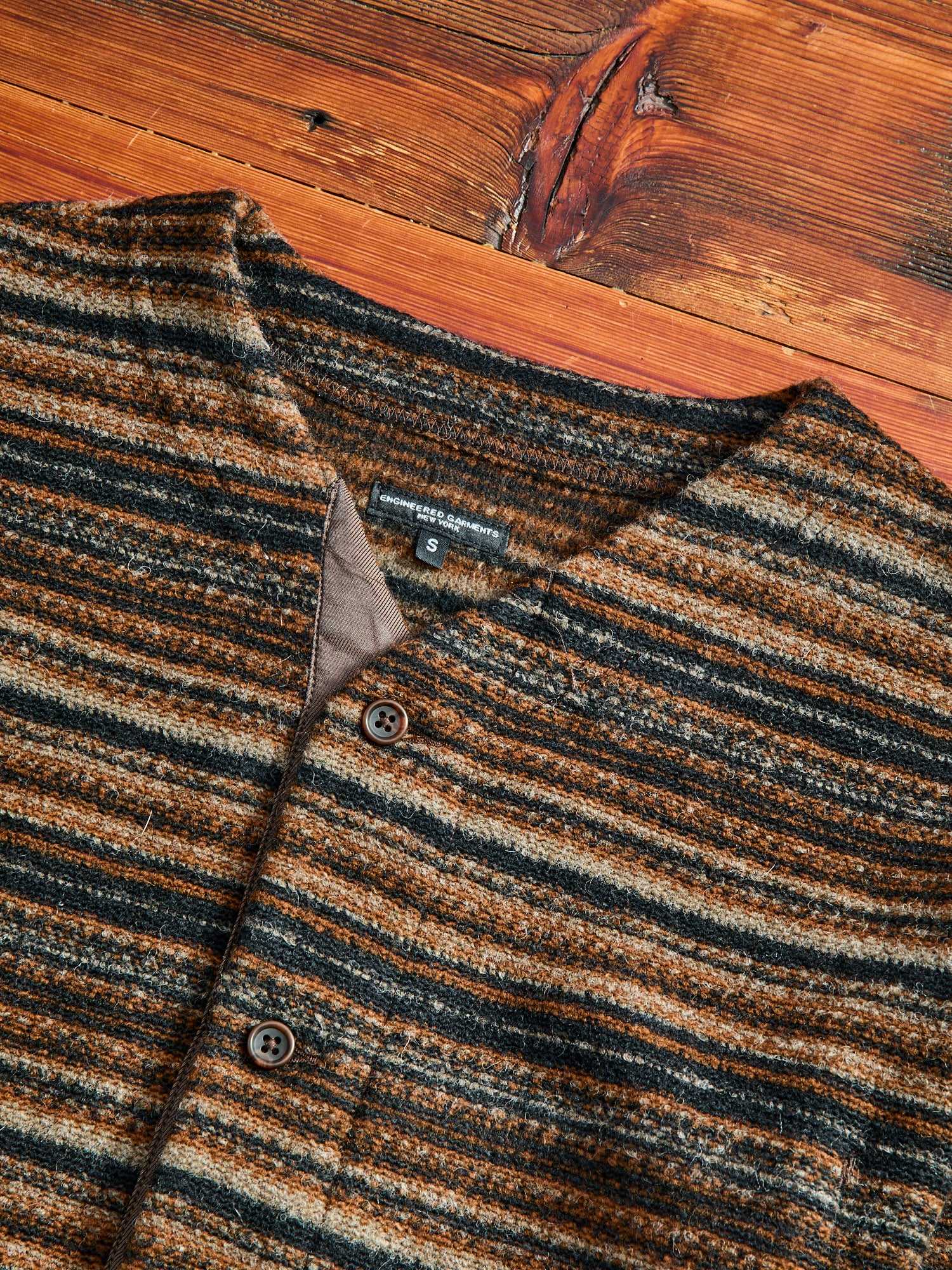 Fair Isle Knit Cardigan Sweater in Brown Stripe - Image 3
