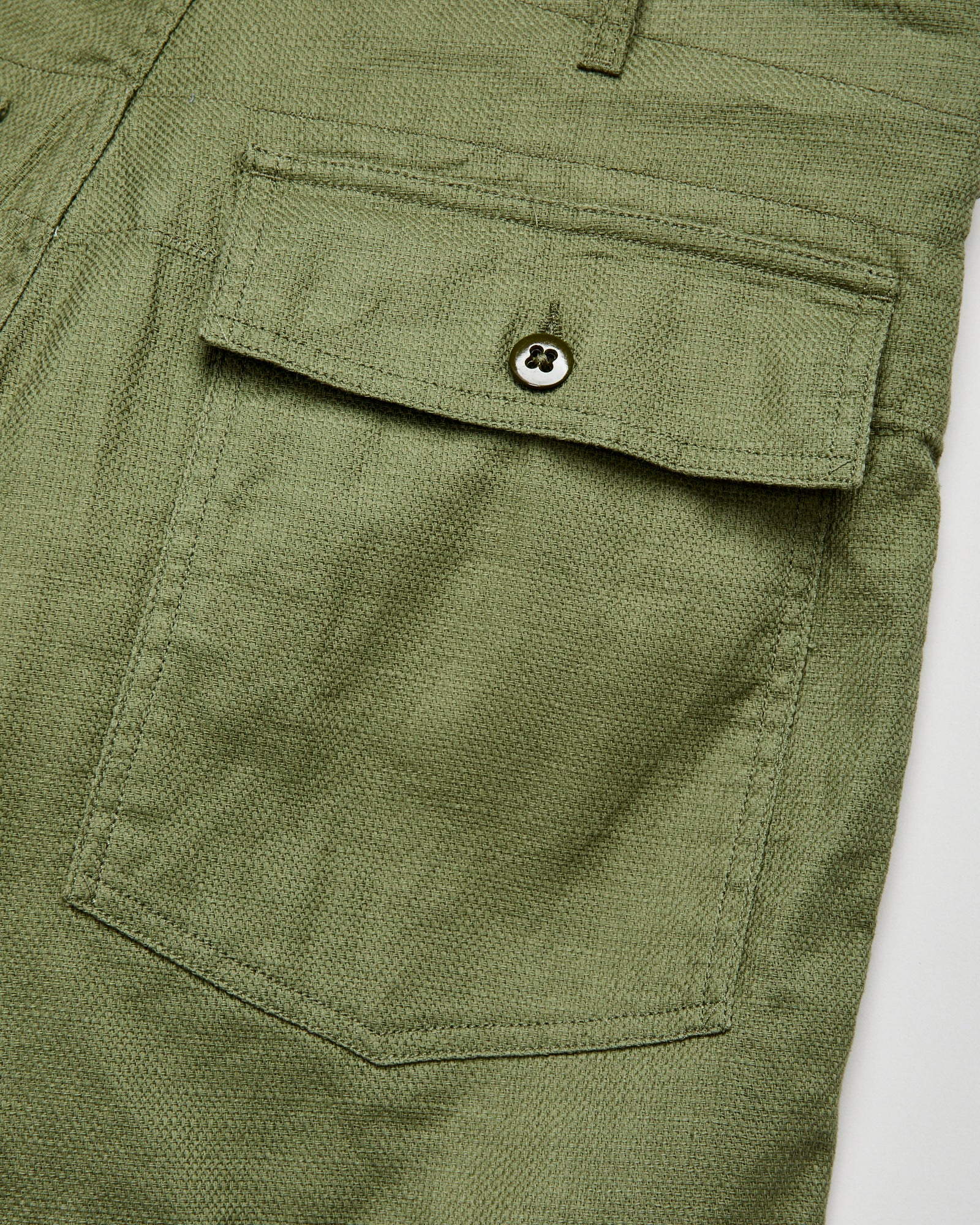 Fatigue Shorts in Olive Cotton Linen Java Cloth - Image 8
