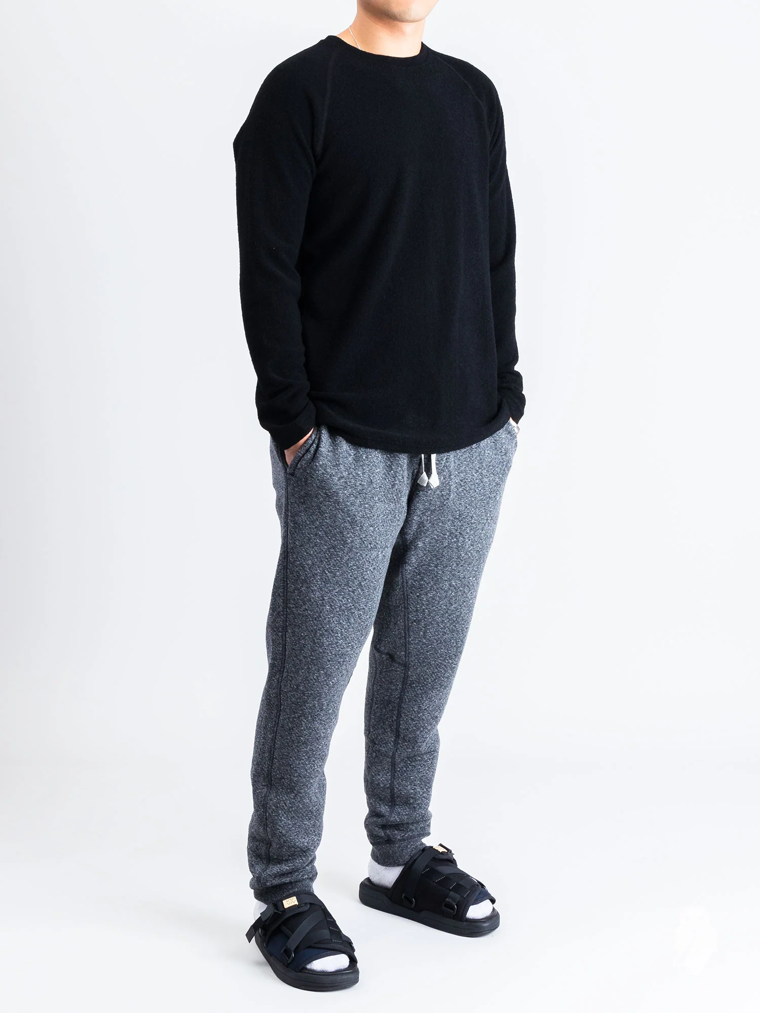 Felted Wool Crewneck Sweater in Black - Image 7