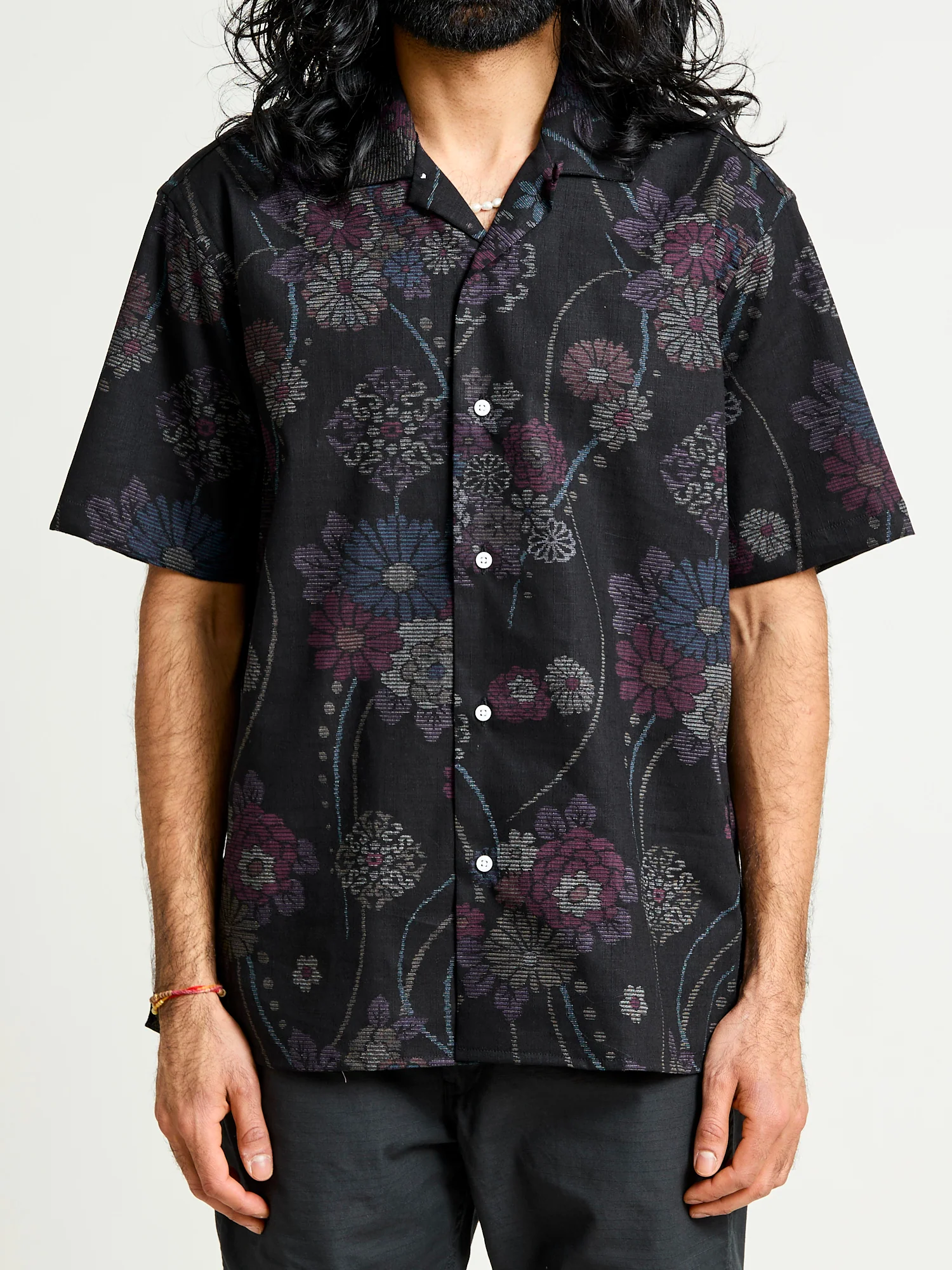 Bark Cloth Camp Shirt in Black Floral - Image 2