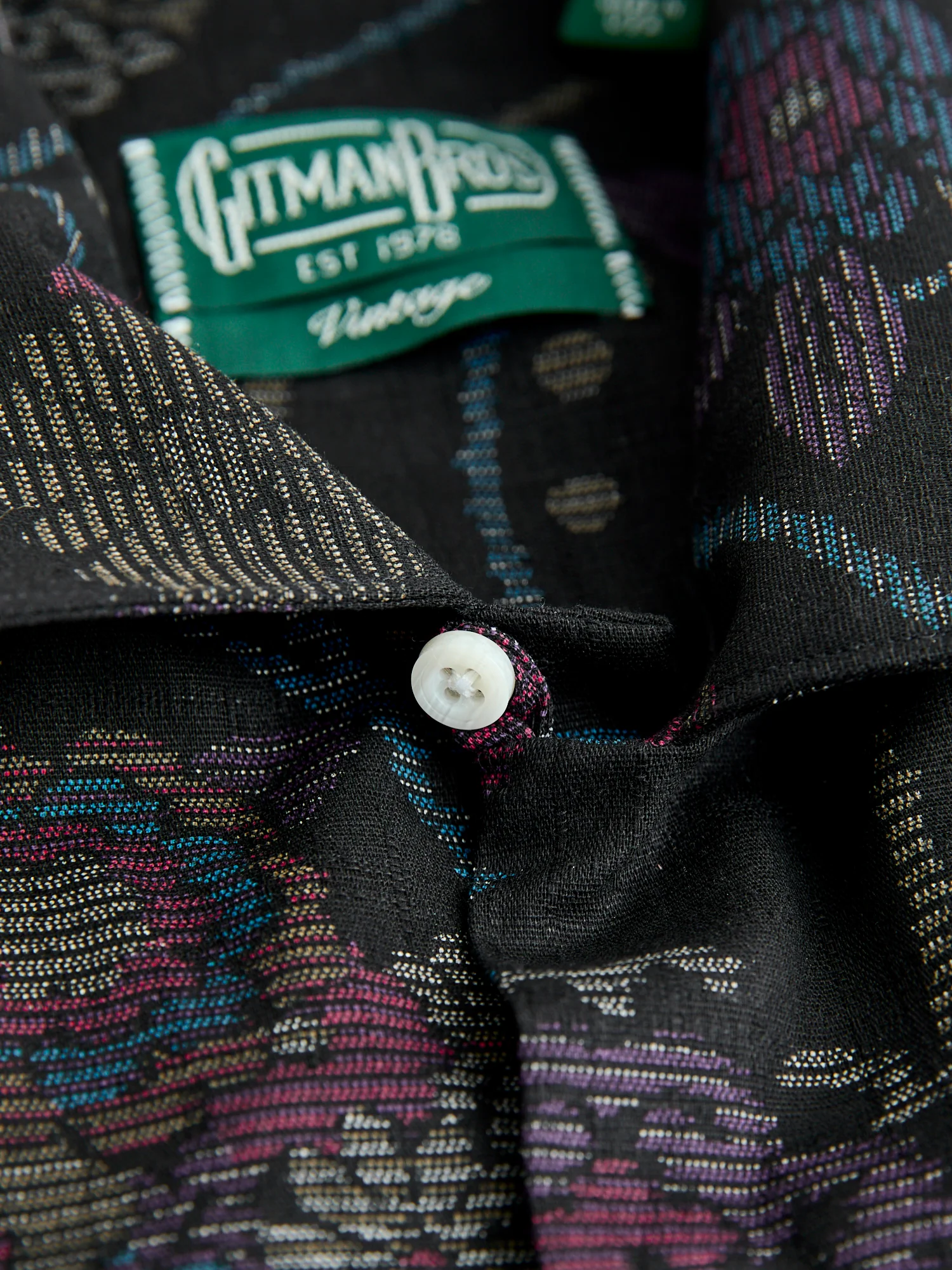 Bark Cloth Camp Shirt in Black Floral - Image 4