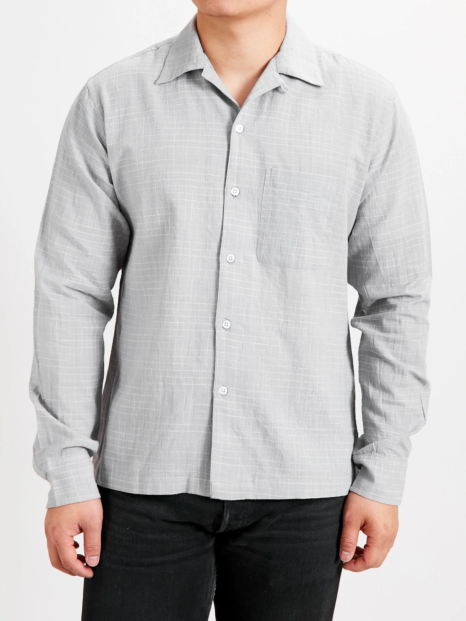 Handloom Loop Collar Shirt in Graphite Crosshatch - Image 2