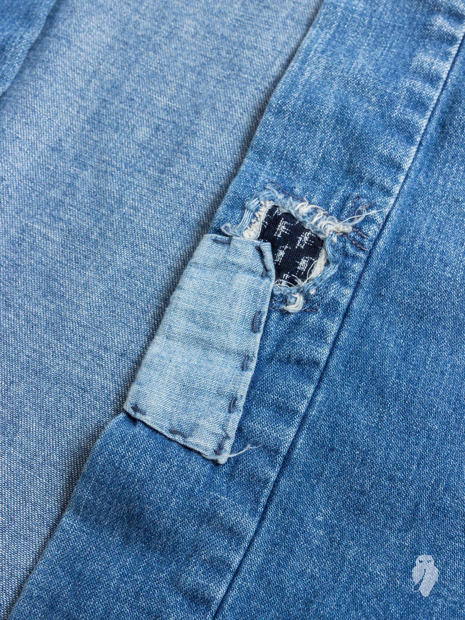 Haori Western Denim Shirt in Indigo Boro Repair - Image 4