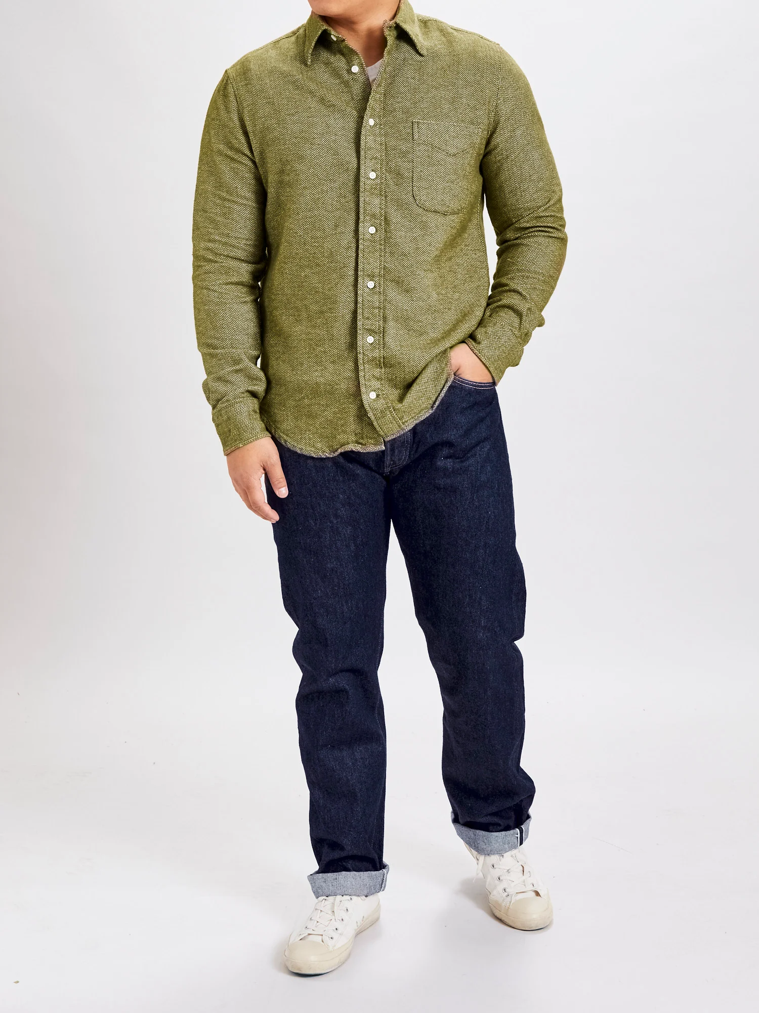 Herringbone Flannel in Olive - Image 9