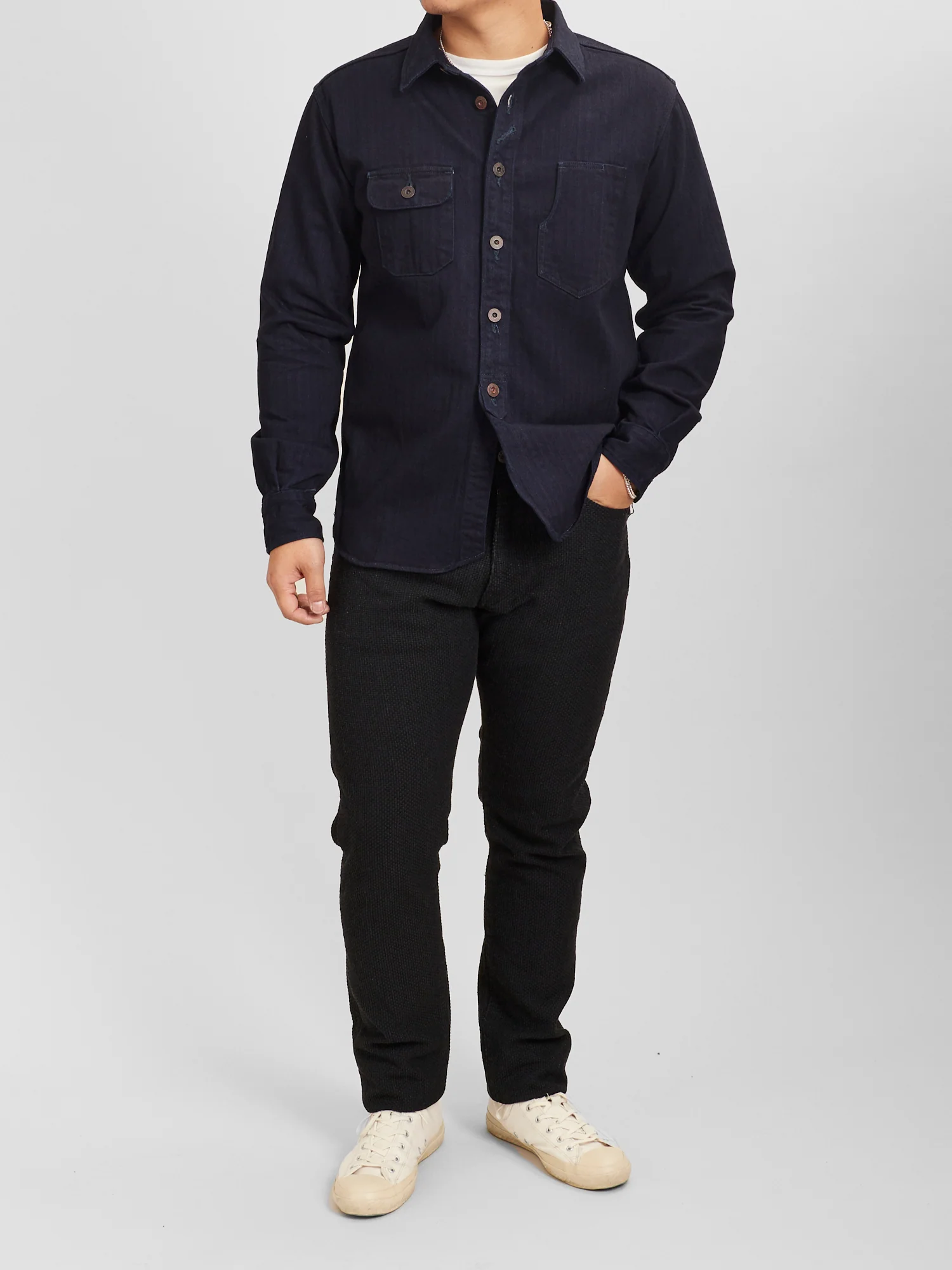 Herringbone Work Shirt in Double Indigo - Image 9