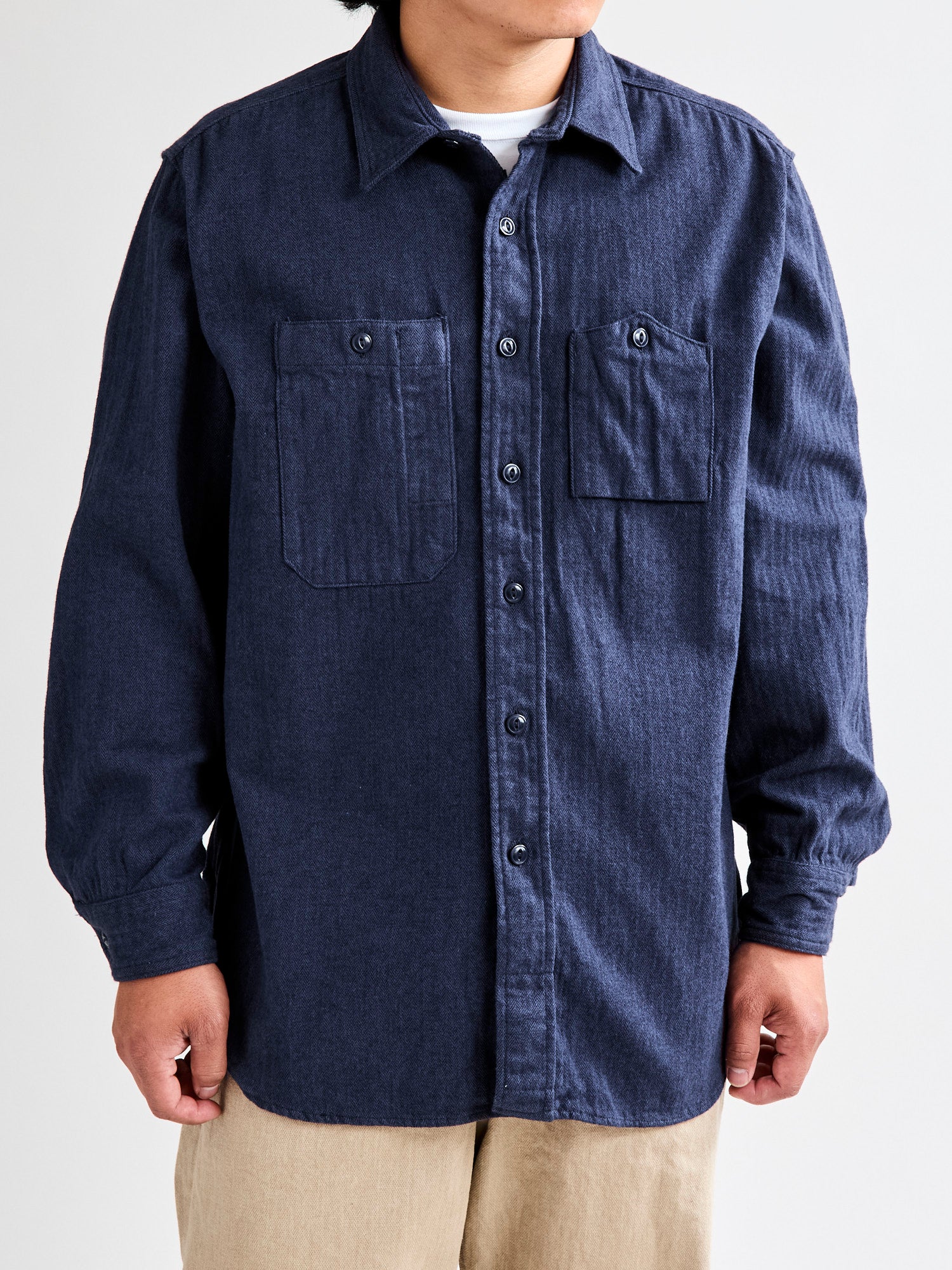 Herringbone Work Shirt in Navy - Image 2