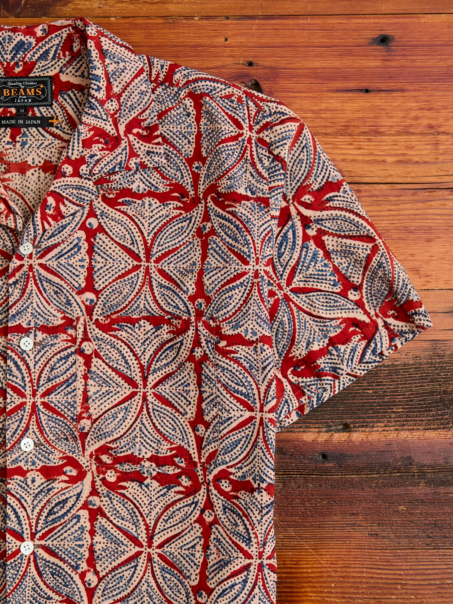 Indian Block Print Open Collar Shirt in Vermillion - Image 4