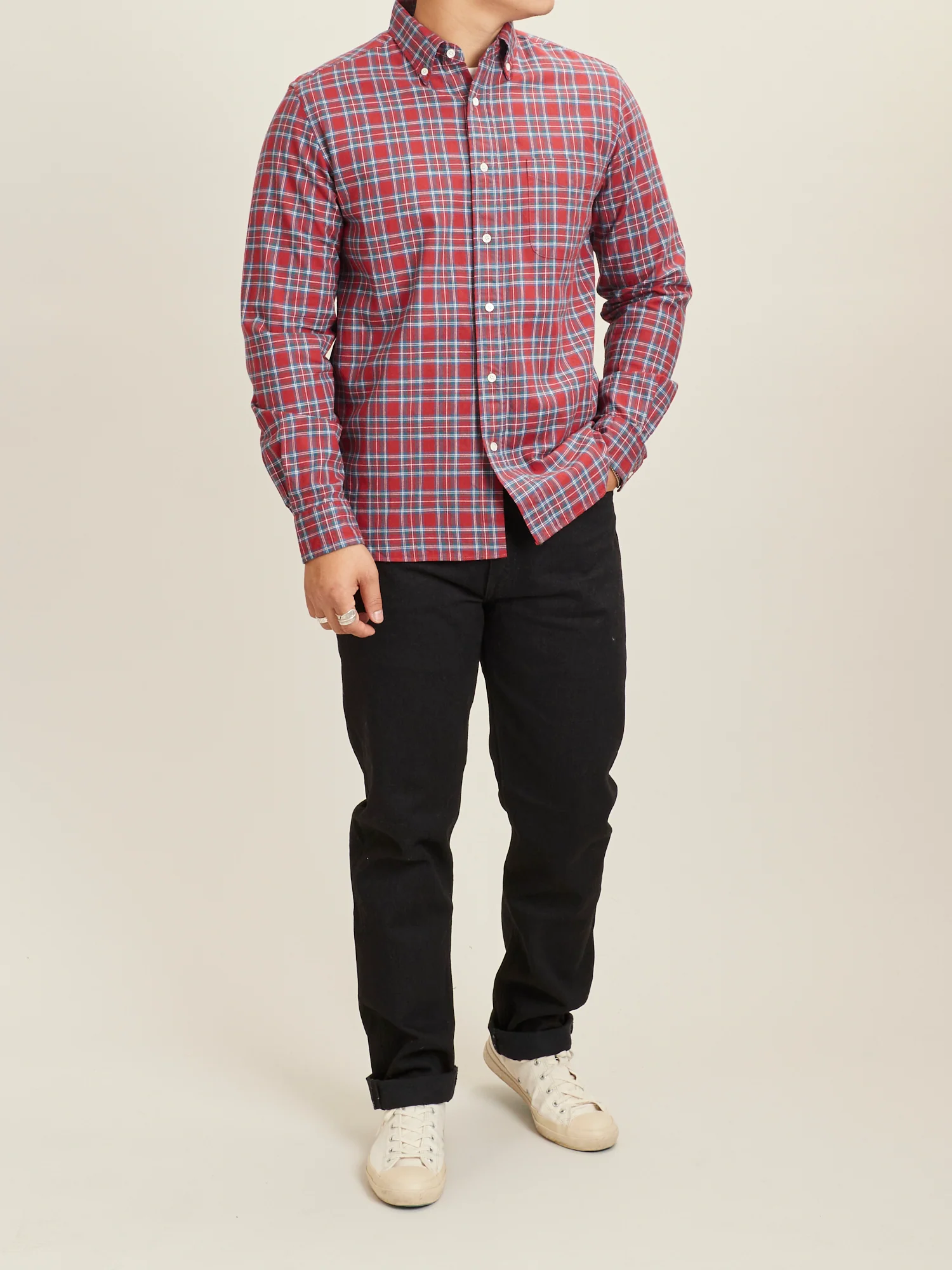 Indigo Check Button-Down Shirt in Red - Image 9