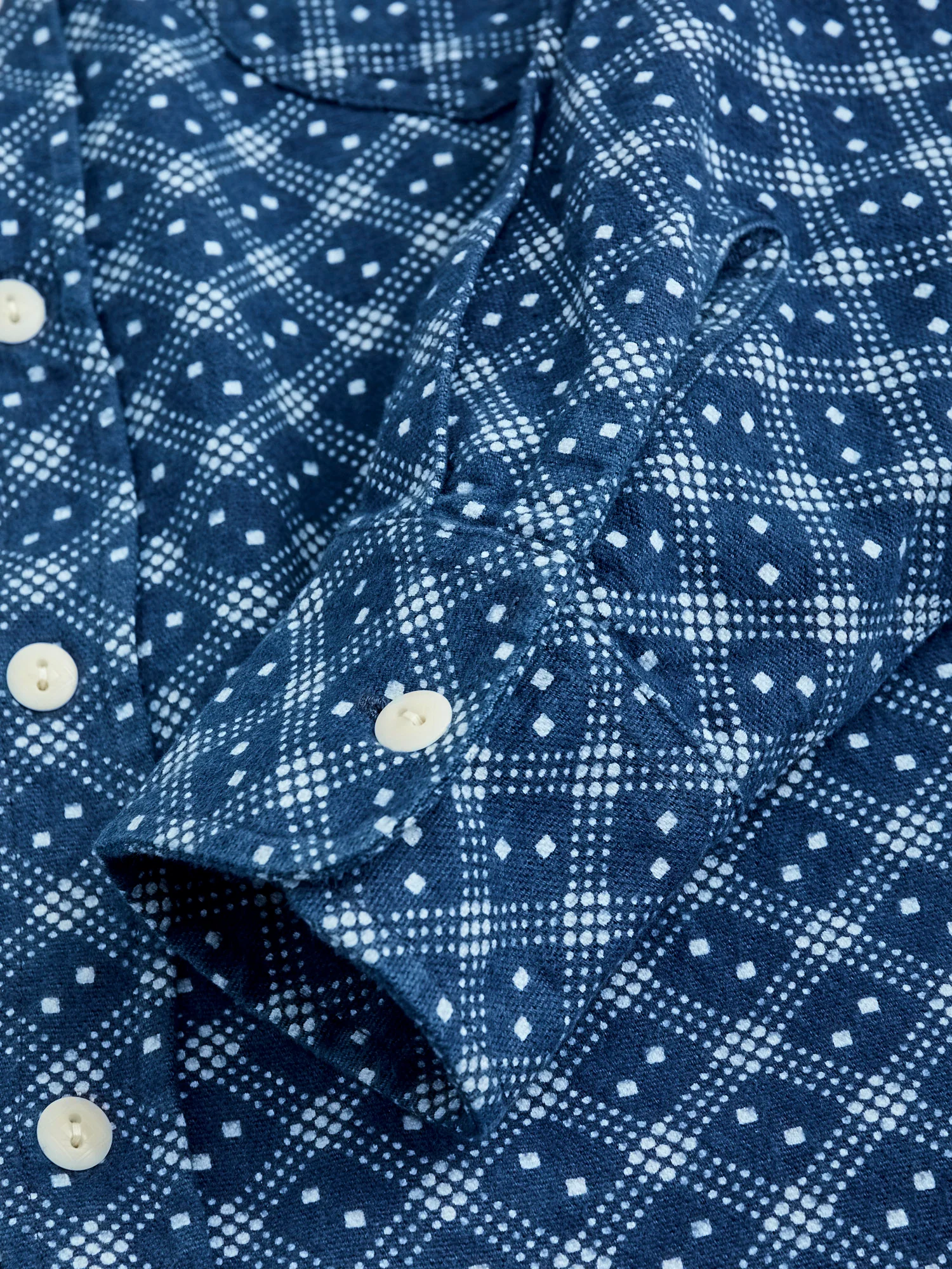 Indigo Discharge Diamond Flannel Shirt in Rinsed Indigo - Image 6