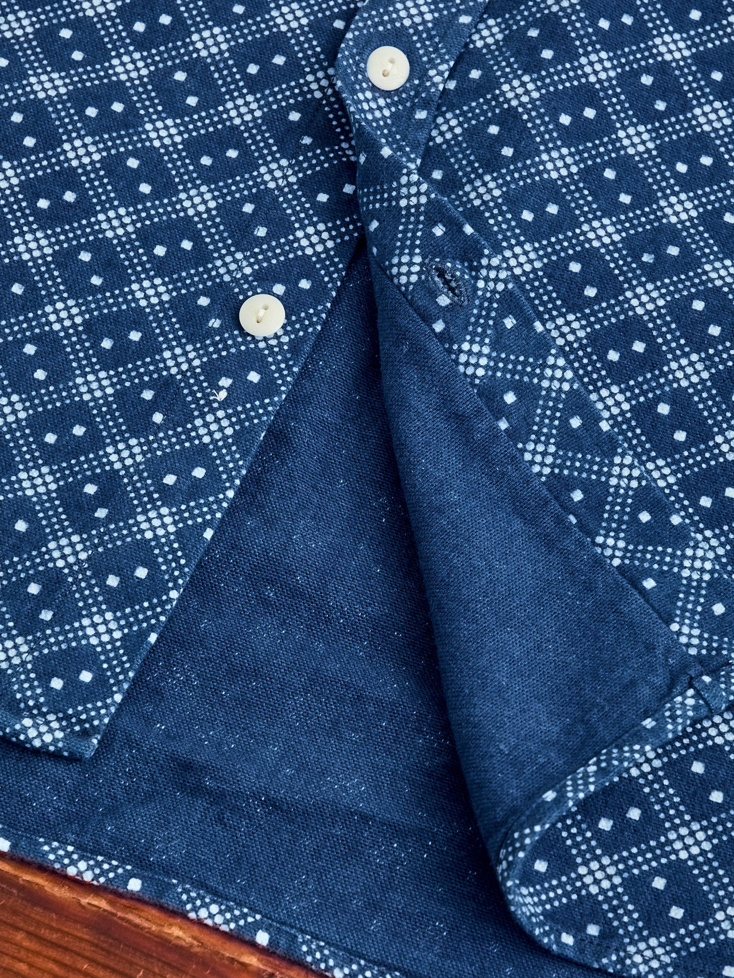 Indigo Discharge Diamond Flannel Shirt in Rinsed Indigo - Image 7