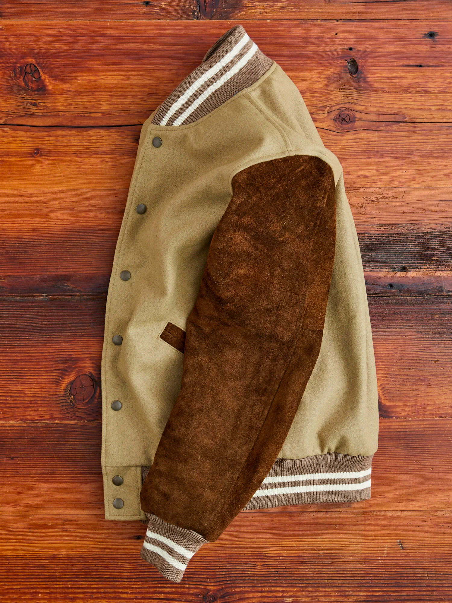Ivy Varsity Jacket in Camel Roughout - Image 16
