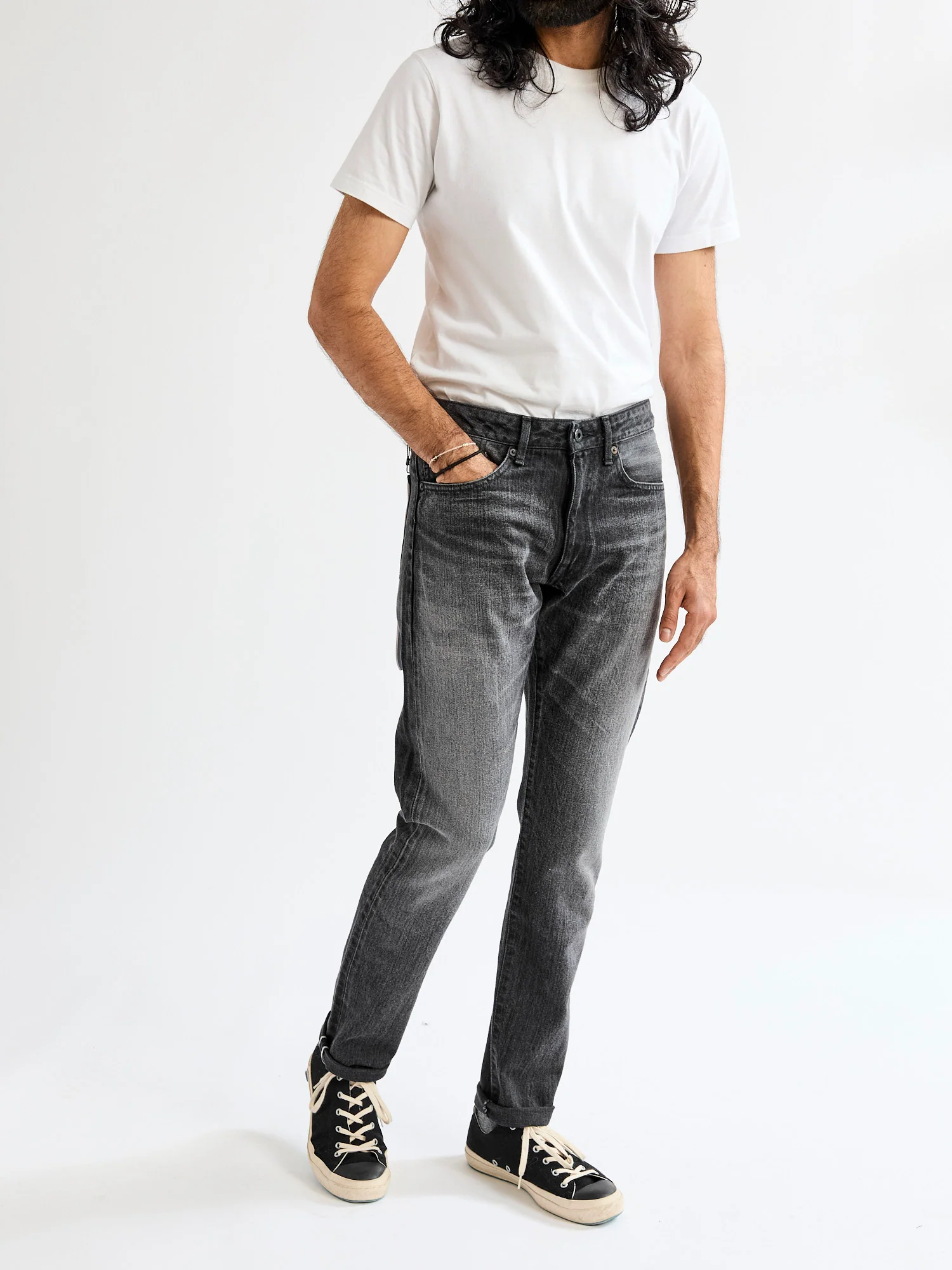 J214 "Aged Wash" 14oz Black Washed Selvedge Denim - Tapered Fit - Image 14