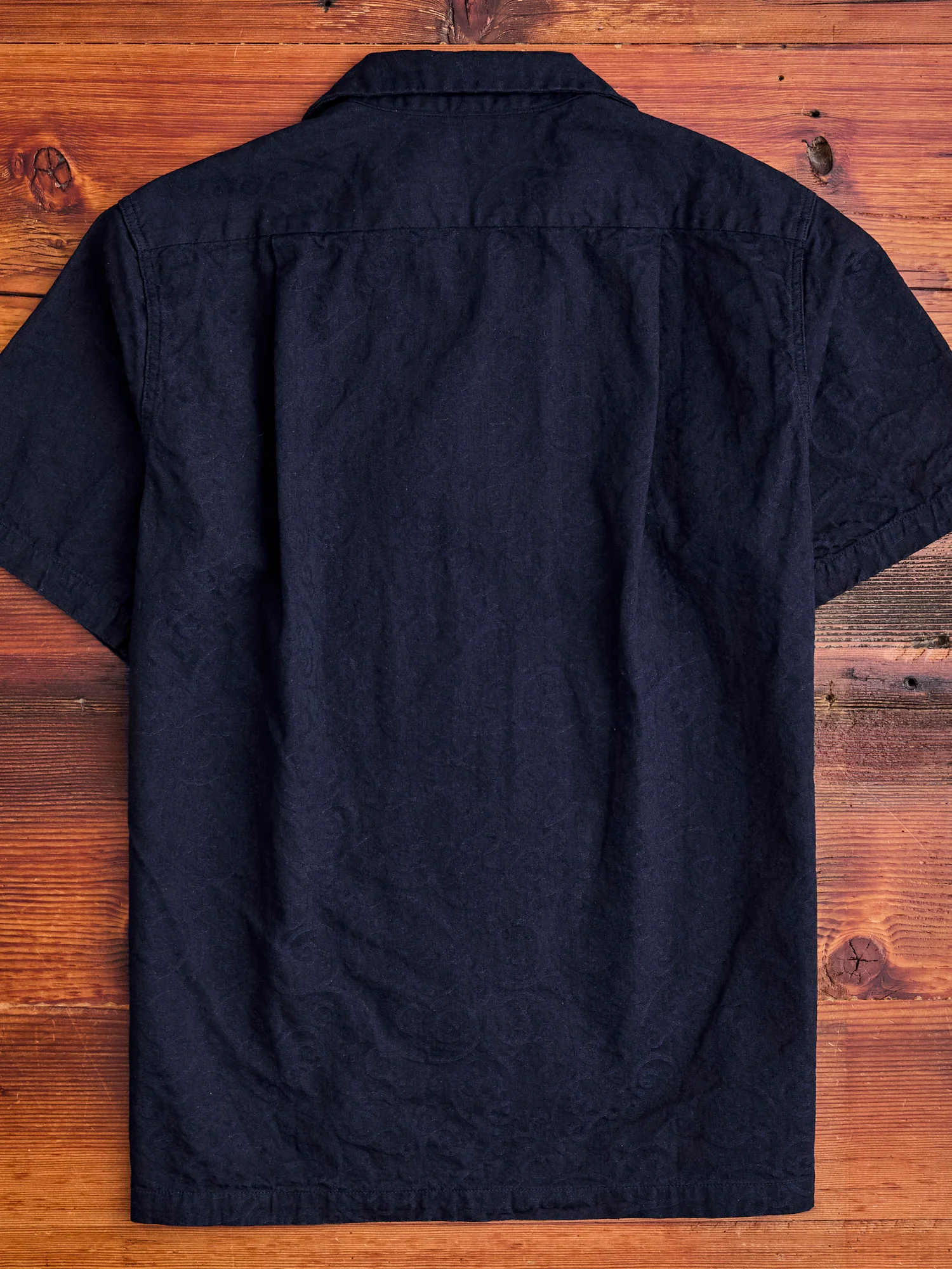 Jacquard Open Collar Shirt in Indigo Arabesque - Image 13