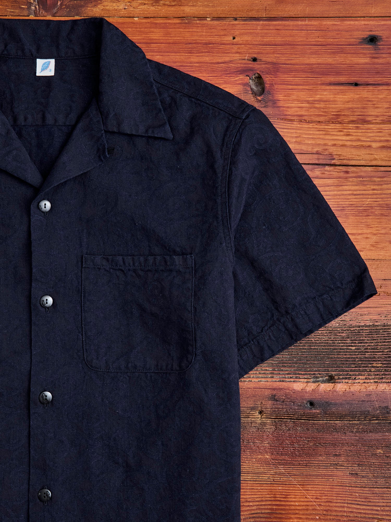 Jacquard Open Collar Shirt in Indigo Arabesque - Image 5
