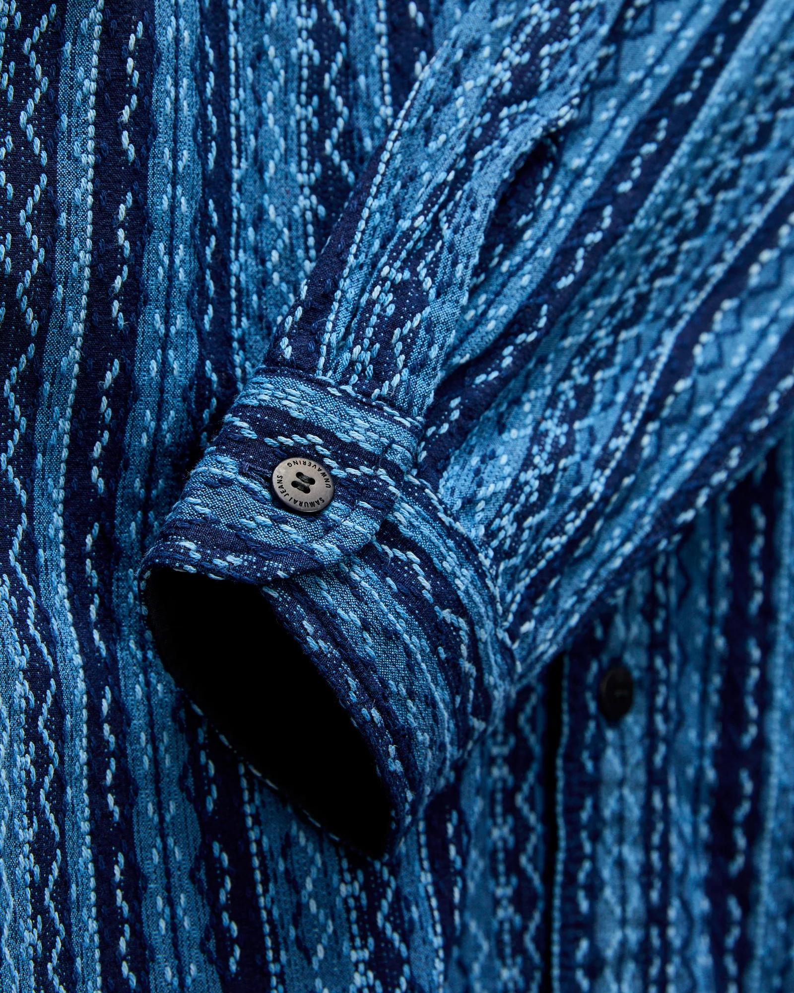 "Kasuri Stripe" Sashiko Workshirt in Natural Indigo - Image 6