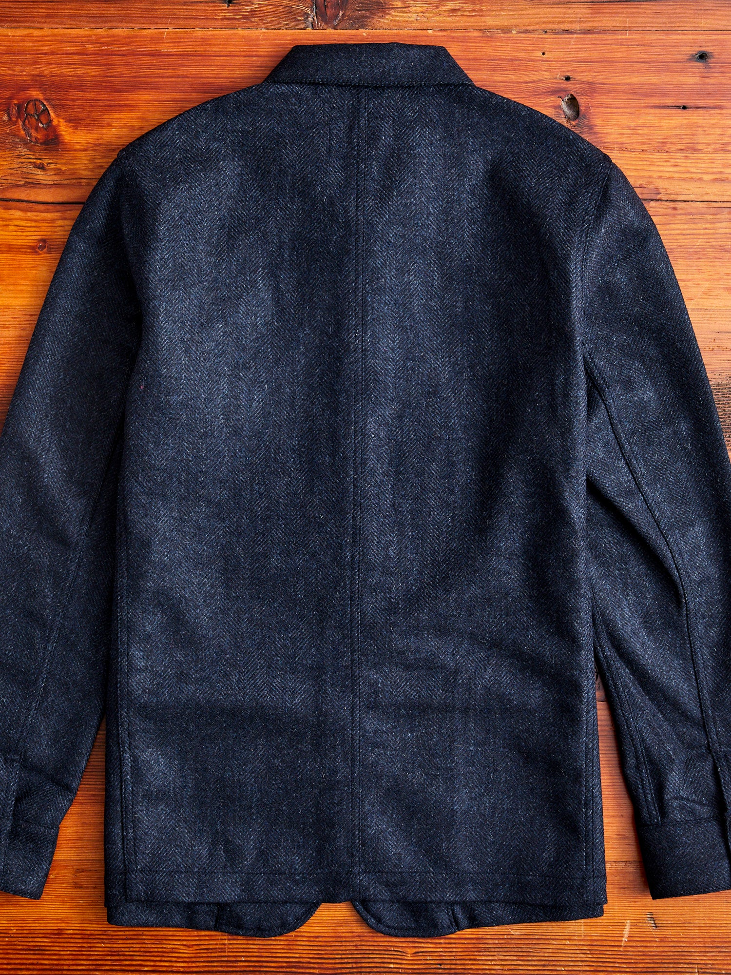 Labura Herringbone Wool Chore Coat in Navy - Image 9