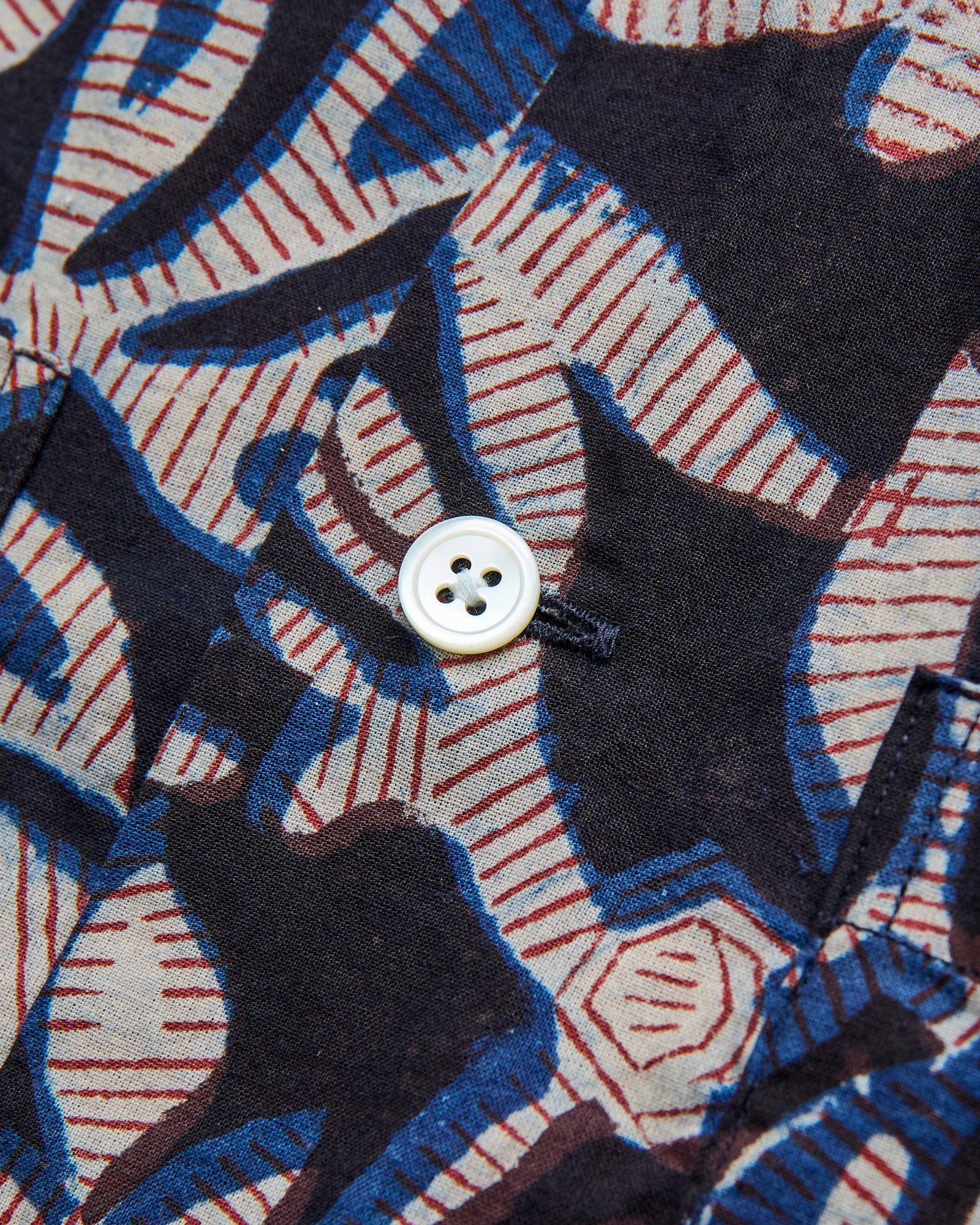 Leaf Block Print Open Collar Shirt in Navy - Image 5