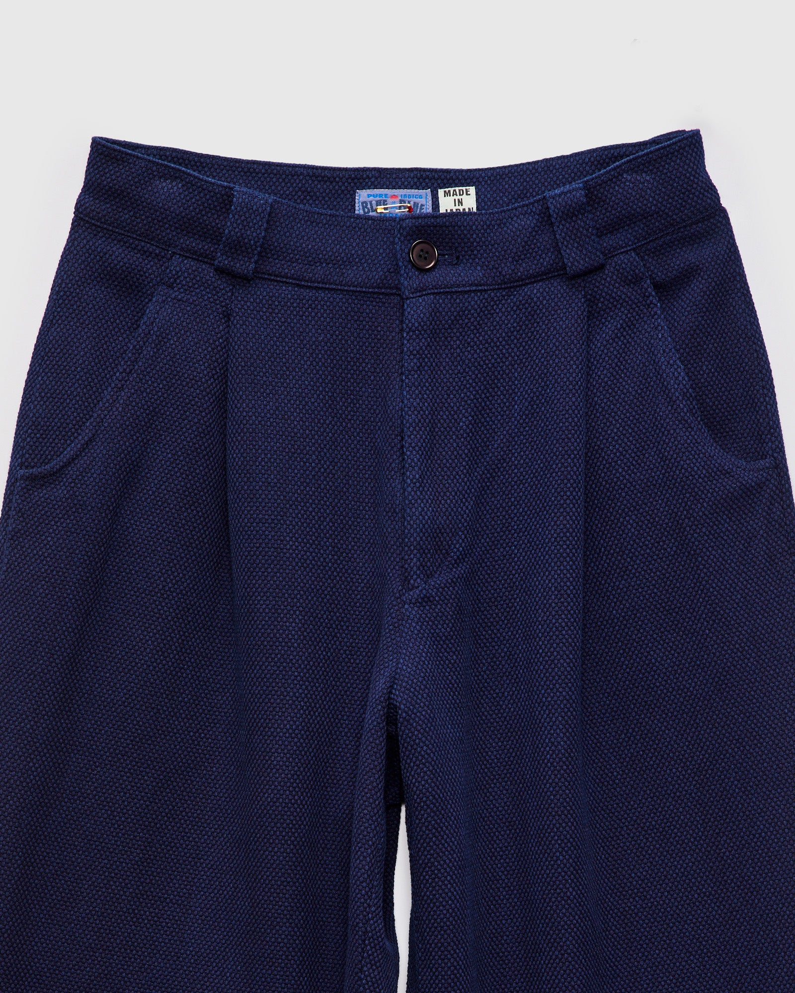 Light Sashiko Wide Tucked Trousers in Pure Indigo - Image 4