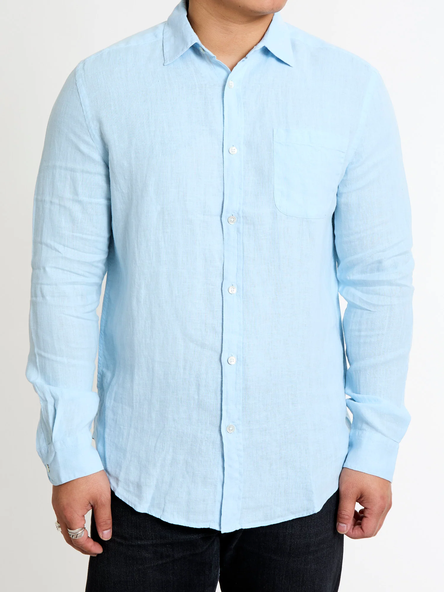 Linen Button-Up Shirt in Sky - Image 2