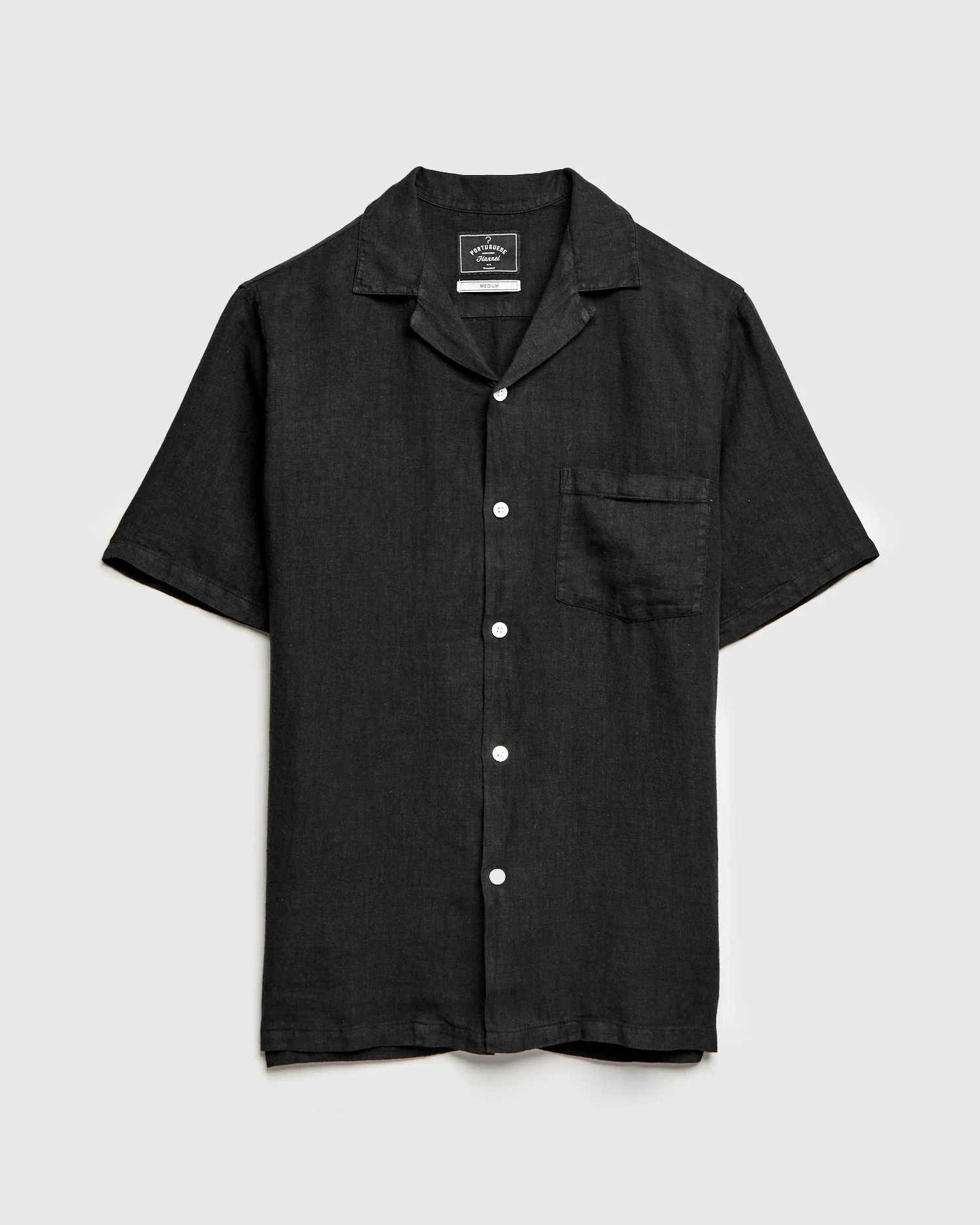 Linen Camp Collar Shirt in Black