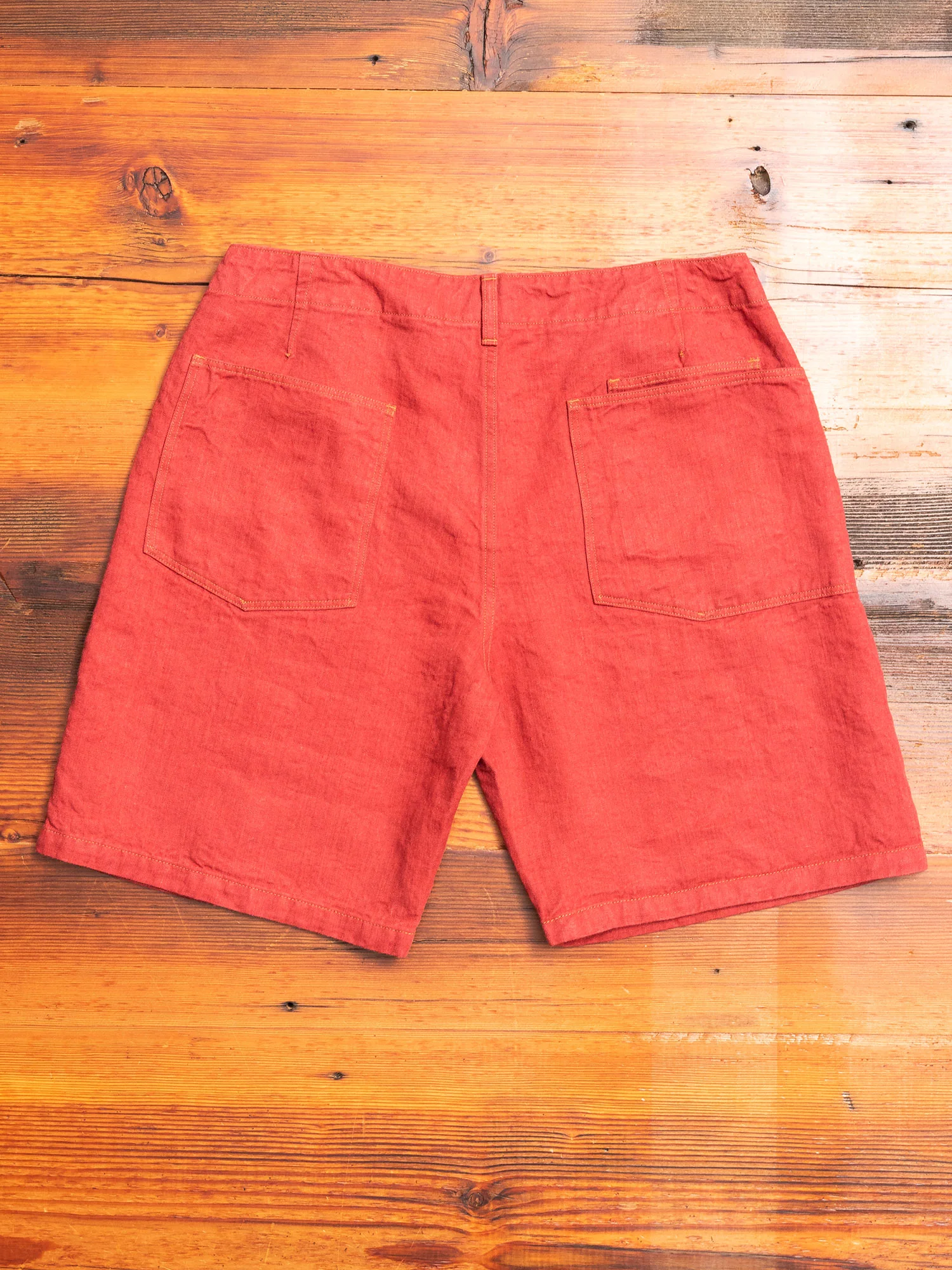 Linen Denim Shorts in Red - Image 8