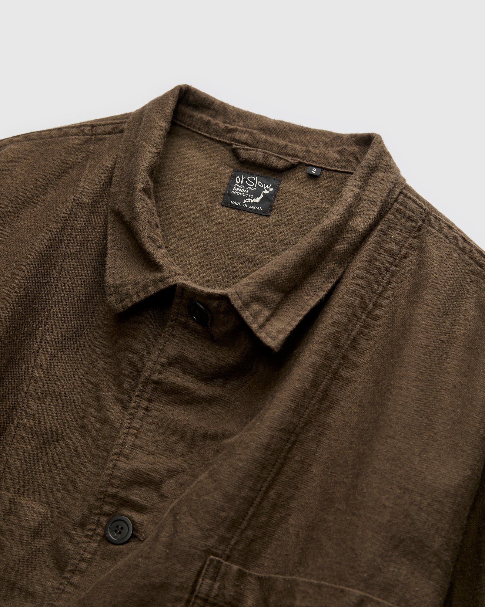 Linen Moleskin Simple Work Jacket in Coffee Brown - Image 3