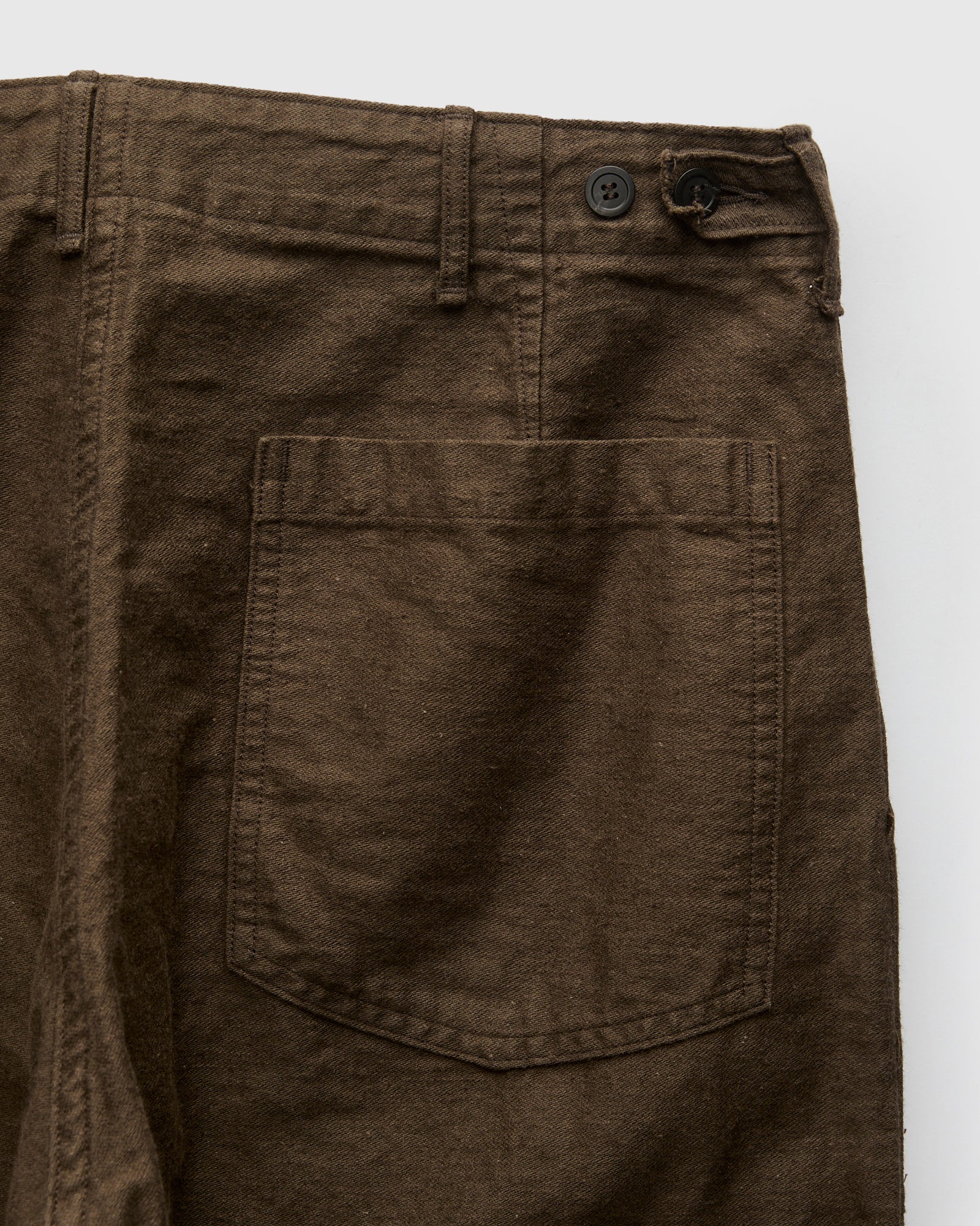 Linen Moleskin Straight Fatigue Pants in Coffee Brown - Image 3