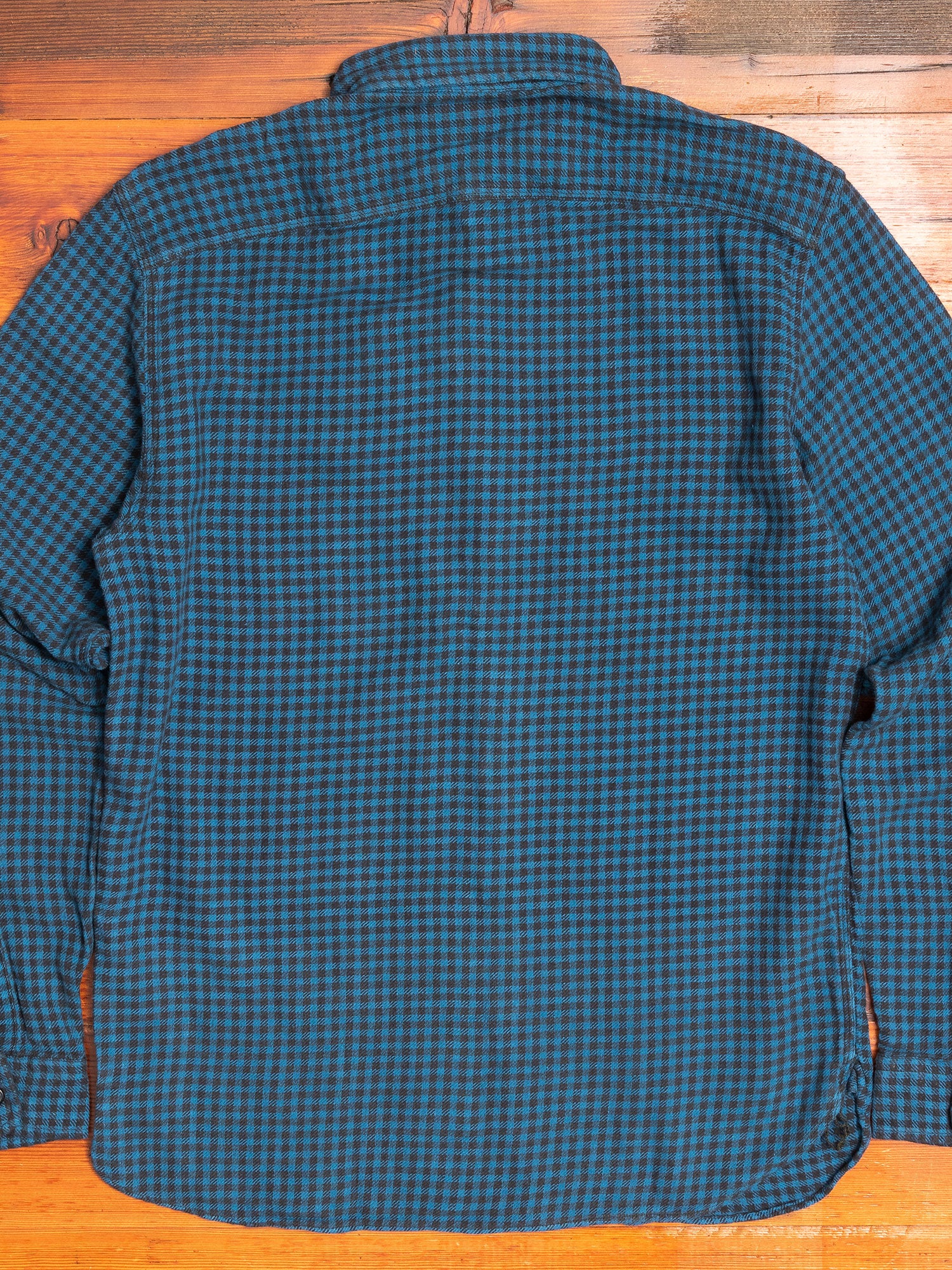 Linen Plaid Farrell Work Shirt in Blue/Sulphur Black - Image 7