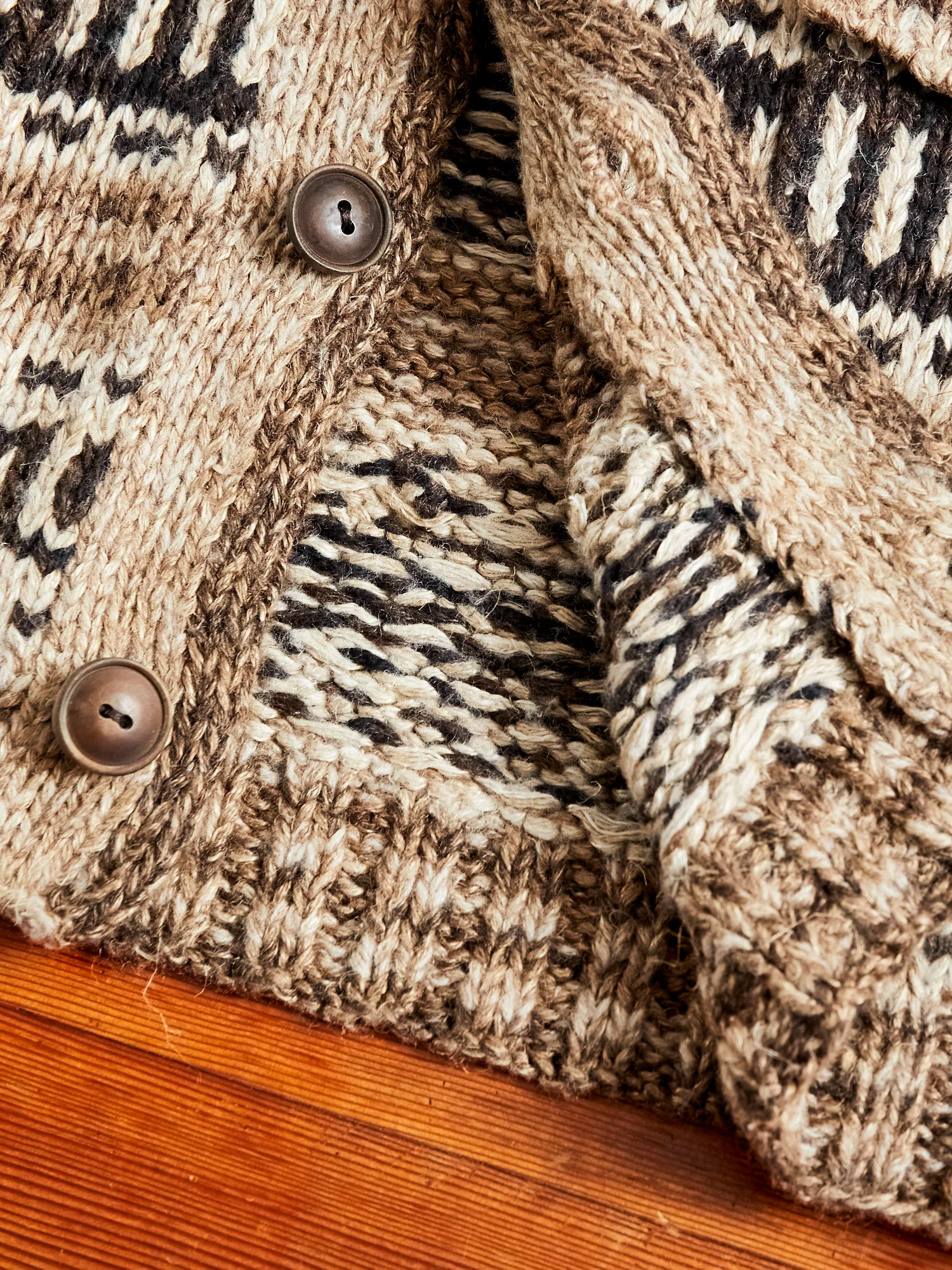 Linen-Silk Shawl Collar Cardigan in Brown Tan Multi - Image 11