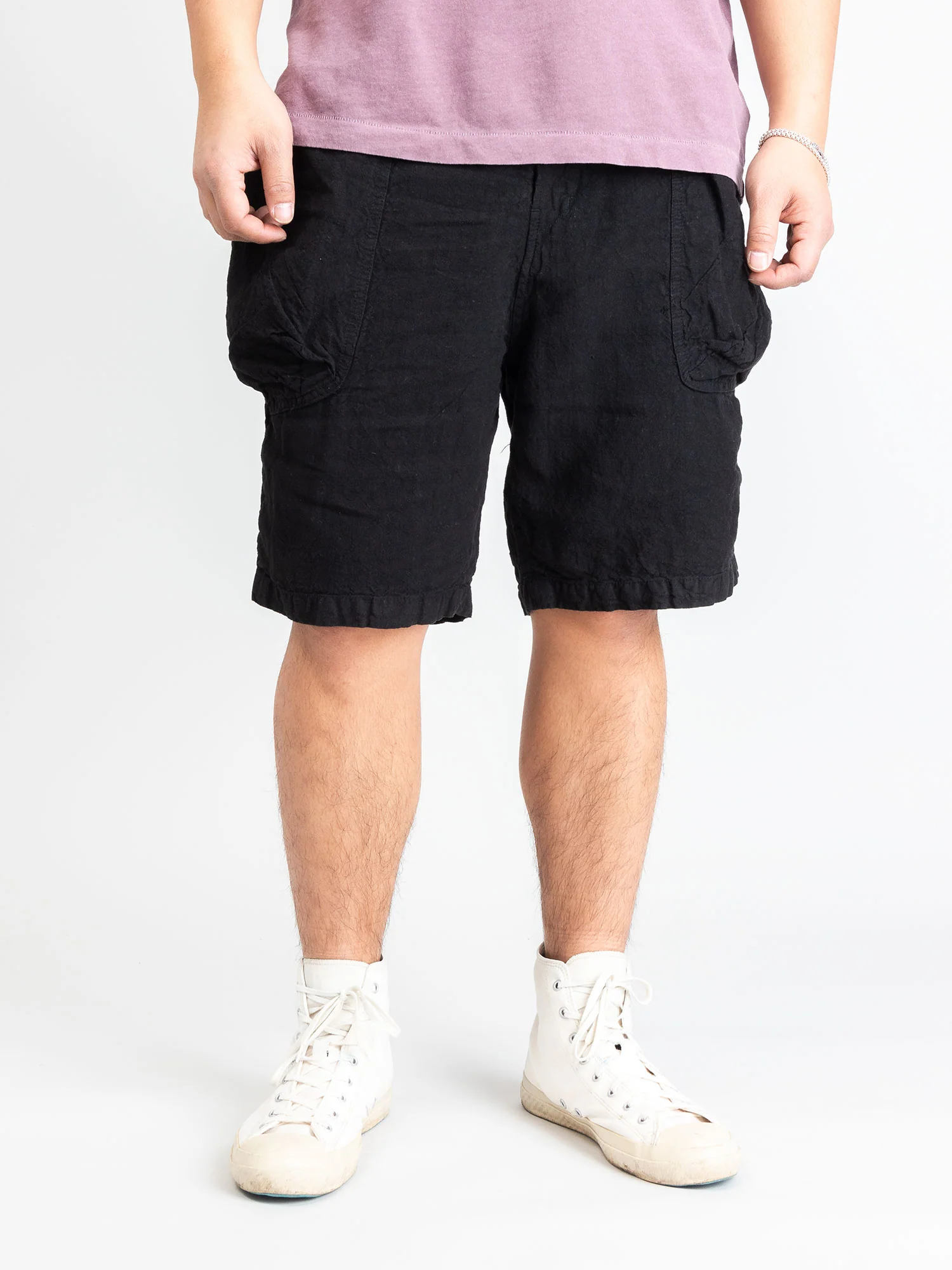 Linen Work Shorts in Black - Image 2