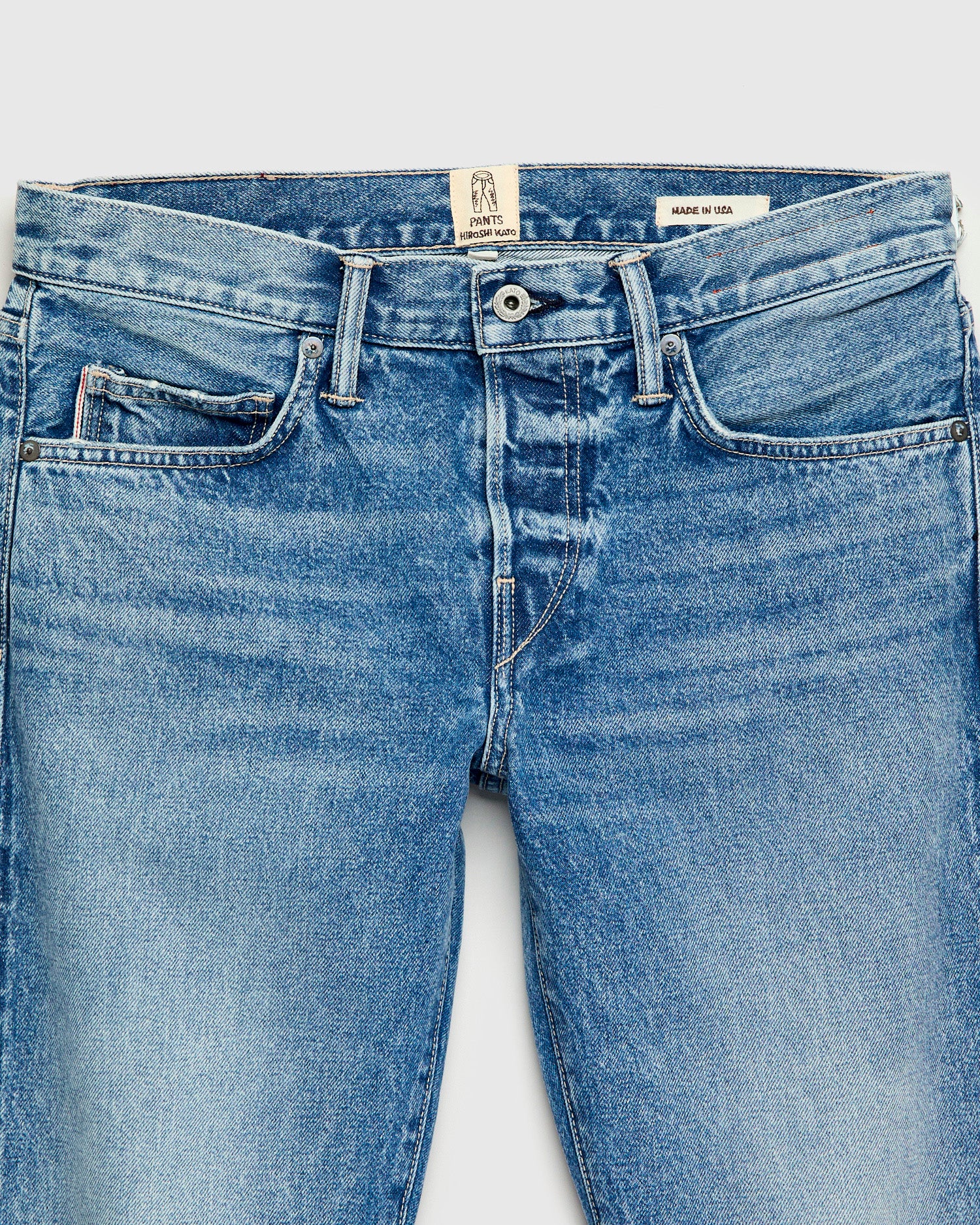 "Lou" 12.5oz Washed Natural Slub Selvedge Denim - Pen Slim - Image 5