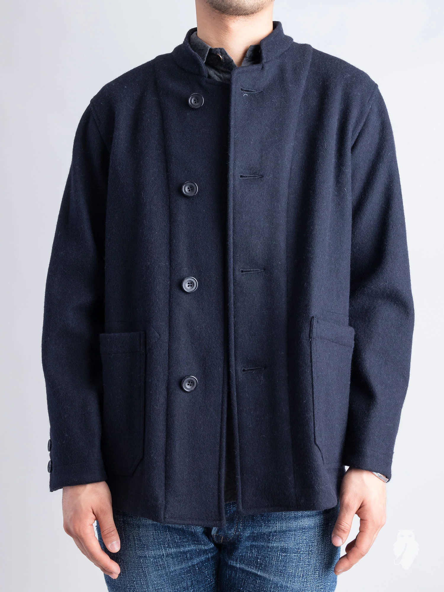 Mandarin Collar Jacket in Navy - Image 3