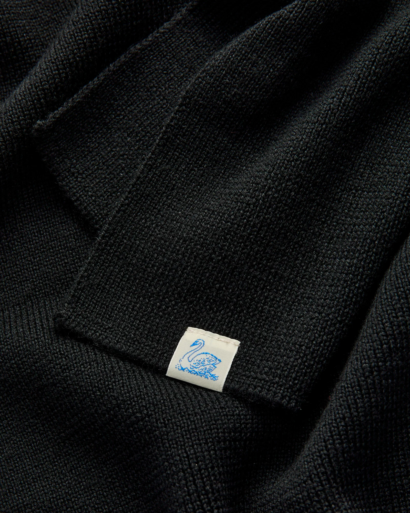 Merino Wool Classic Ribbed Scarf in Deep Black - Image 2