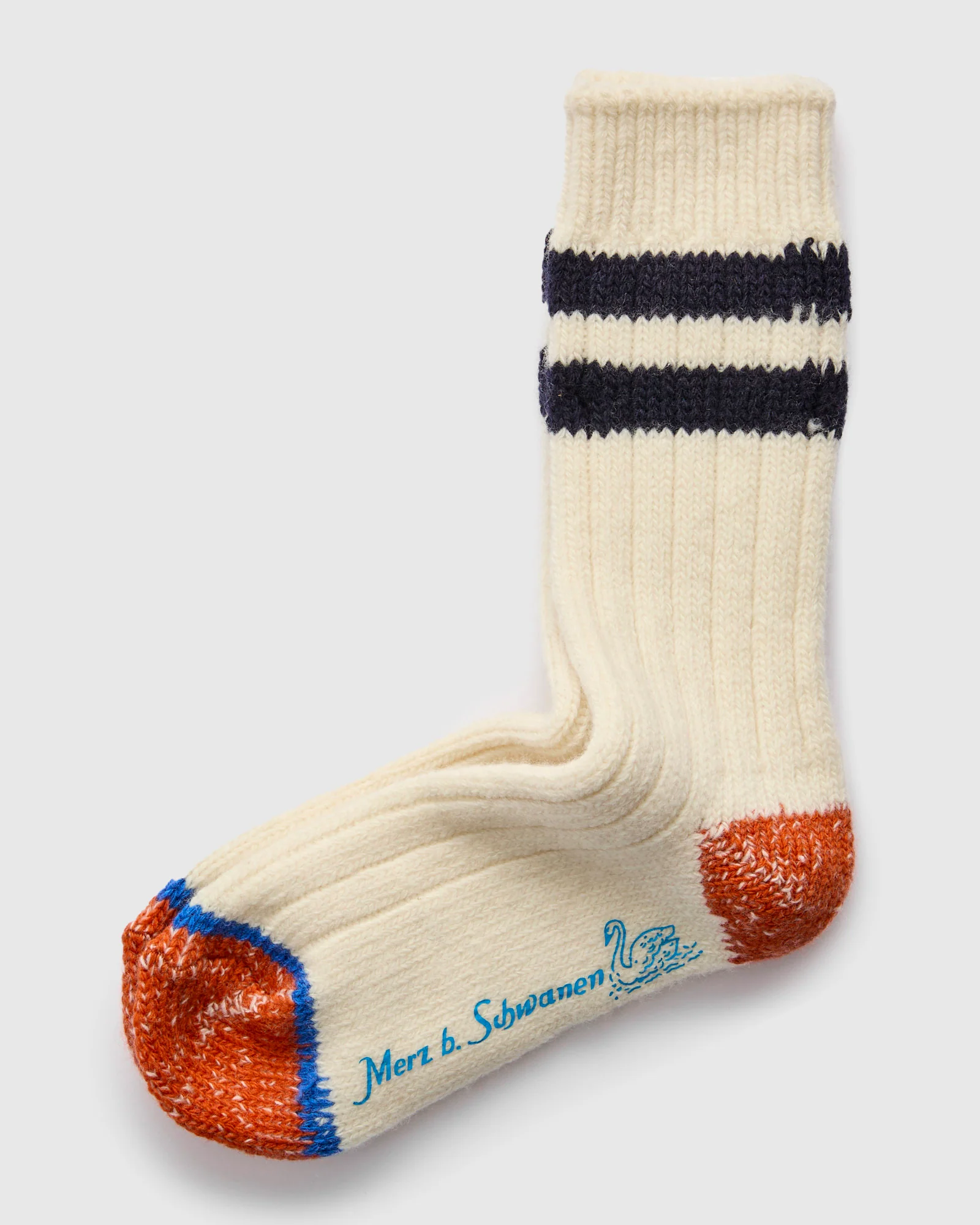 Merino Wool Stripe Socks in Natural/Ink - Image 2