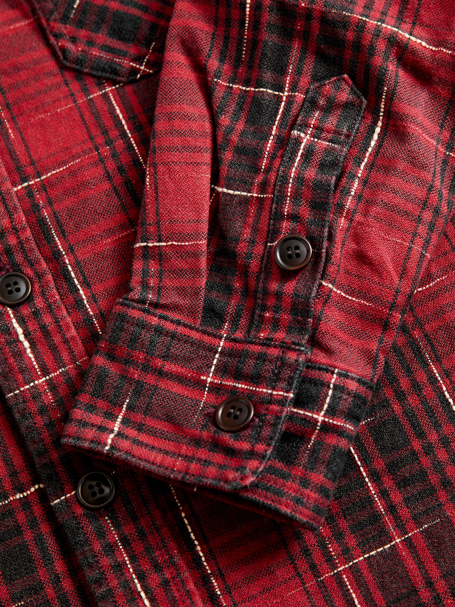 "Midare Kasuri" Heavyweight Flannel Overshirt in Red - Image 6