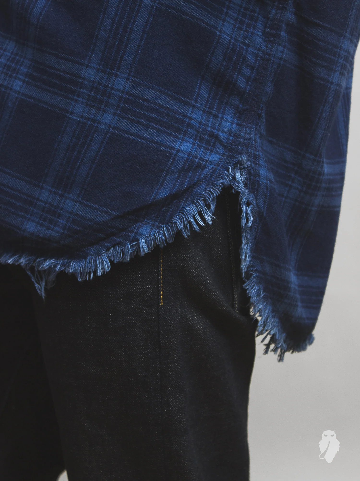 Mismatch Frayed Button Down Shirt in Indigo - Image 10