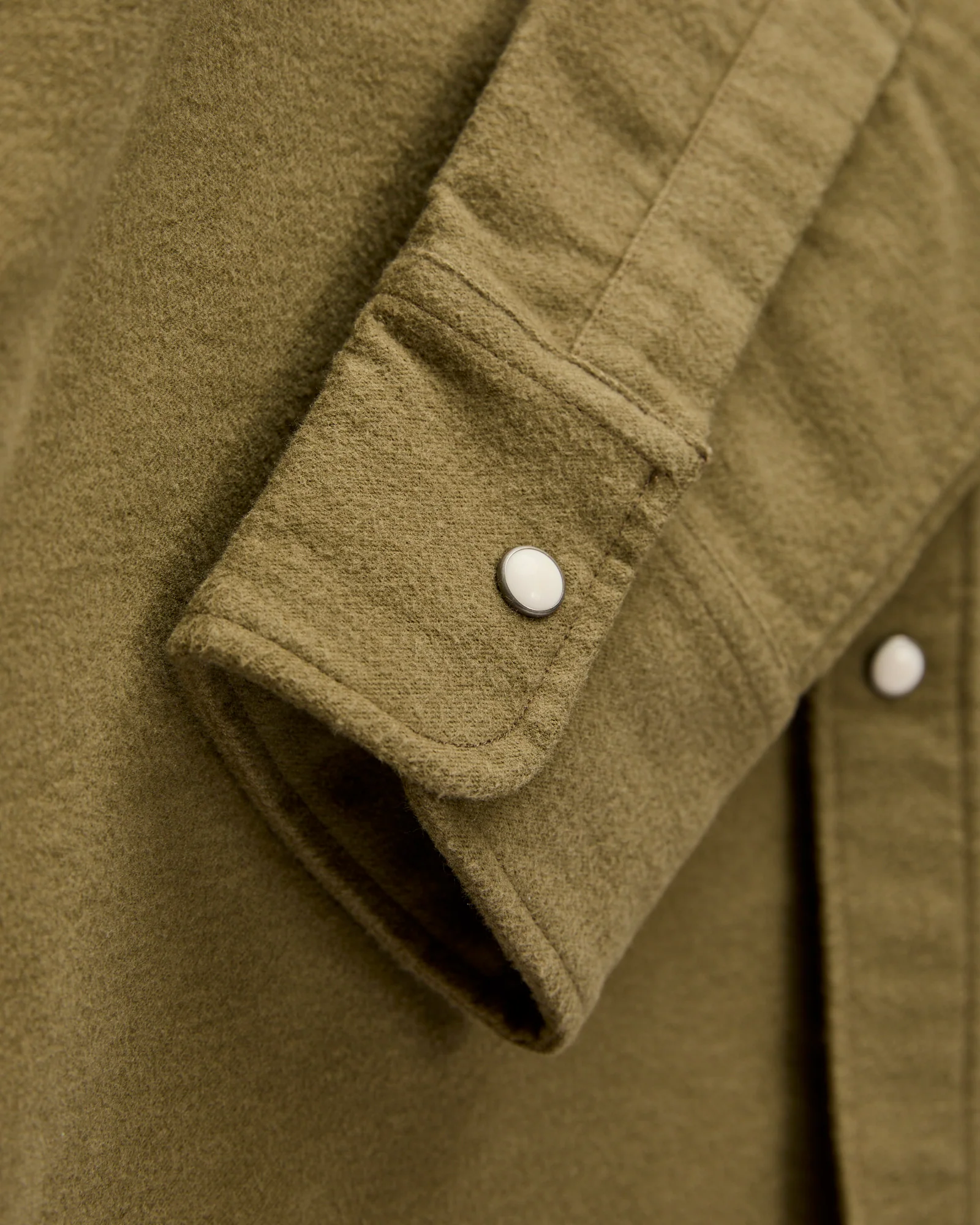 Moleskin Pearl Snap Shirt in Faded Olive - Image 5