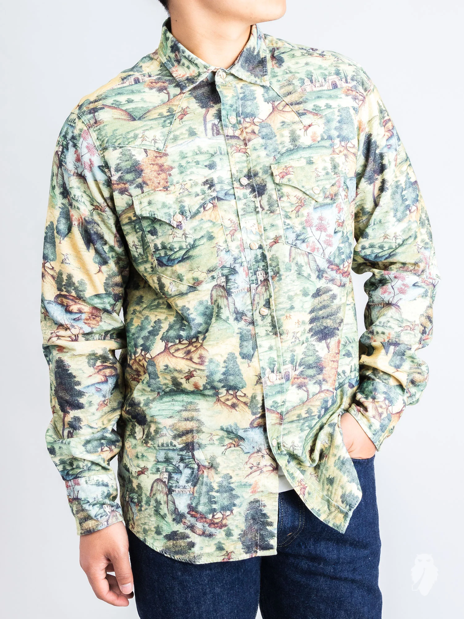 "Mughal Stories" Corduroy Western Shirt in Green - Image 2