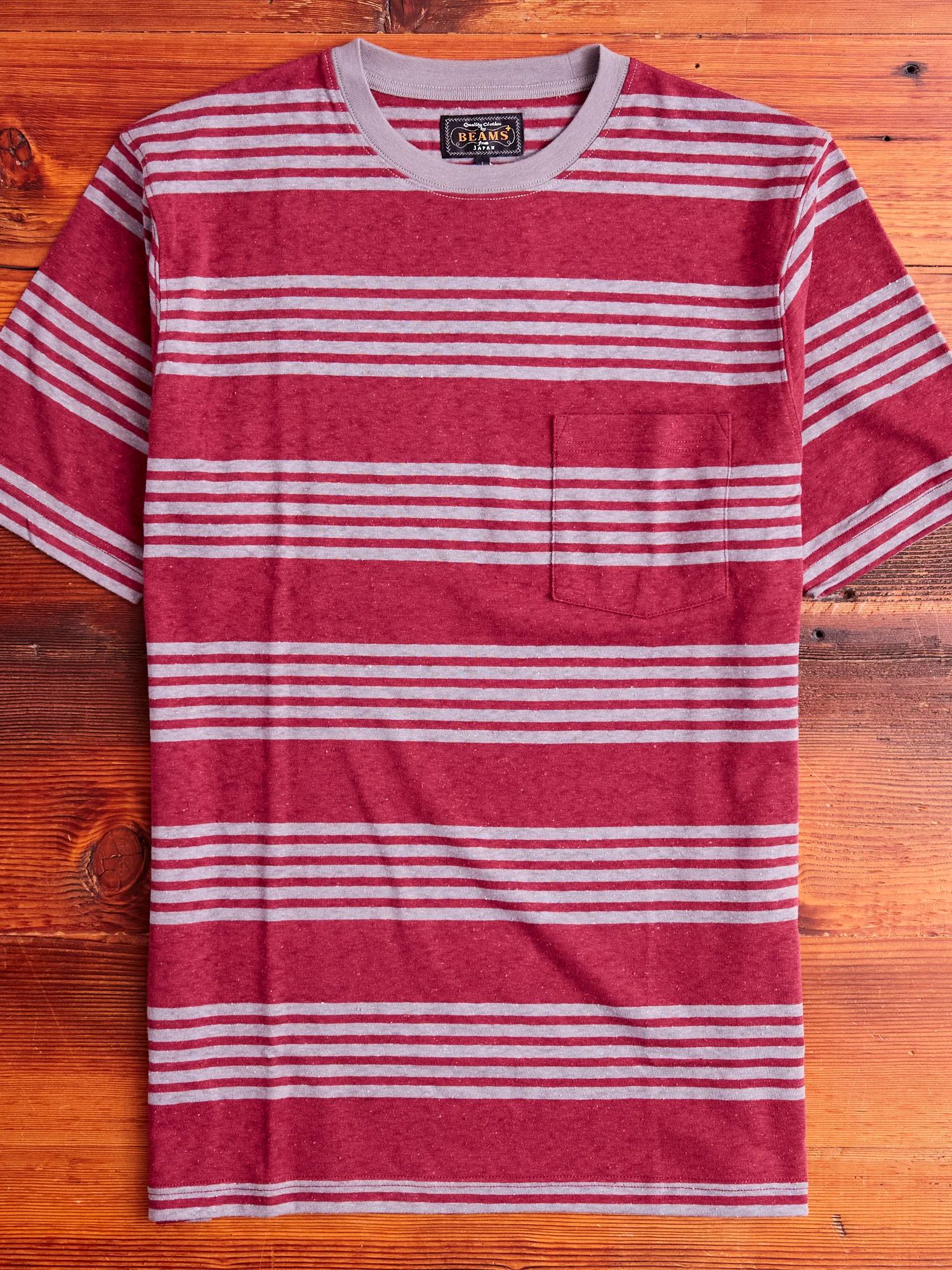 Nep Stripe Pocket T-Shirt in Burgundy