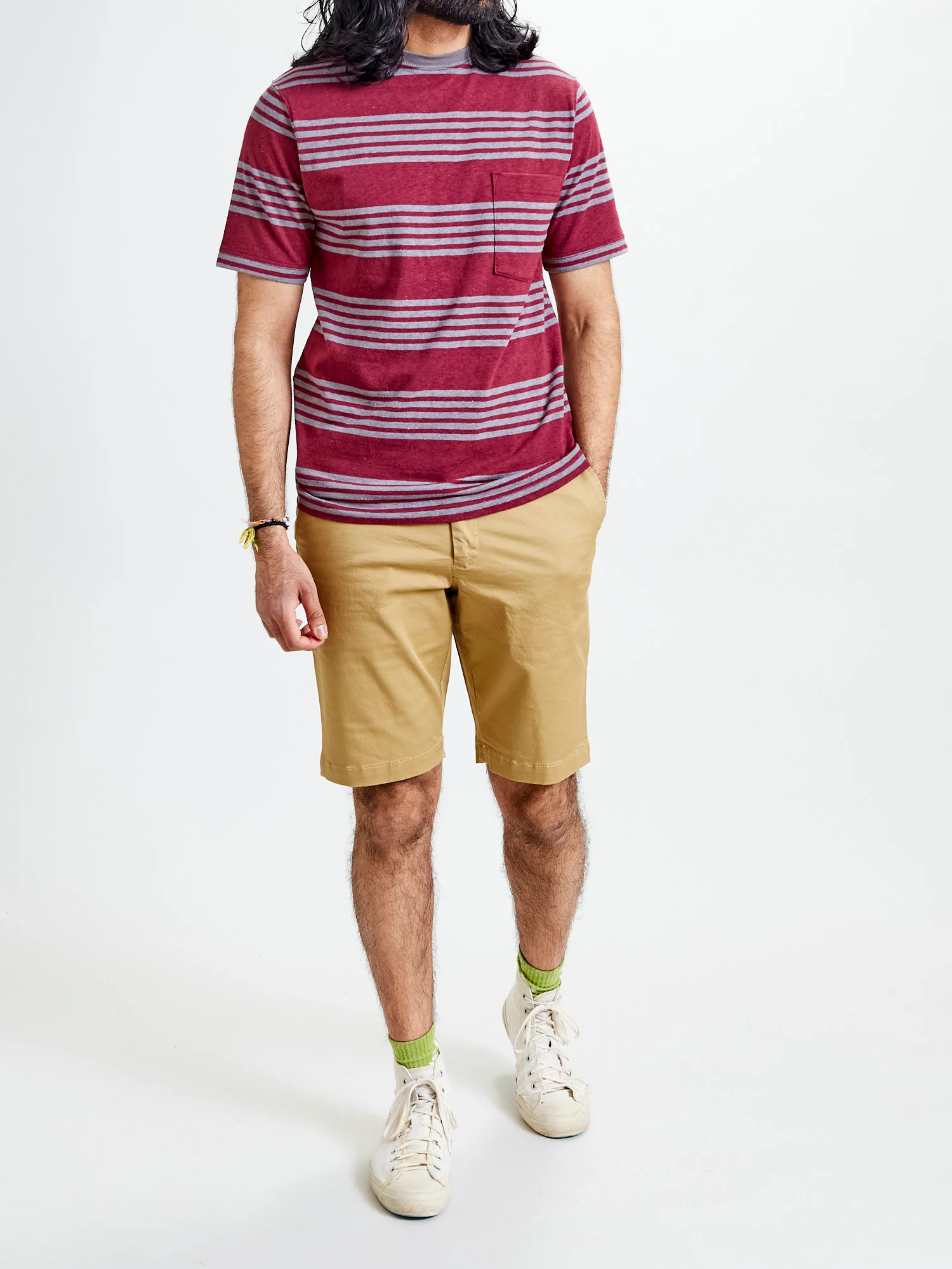 Nep Stripe Pocket T-Shirt in Burgundy - Image 8